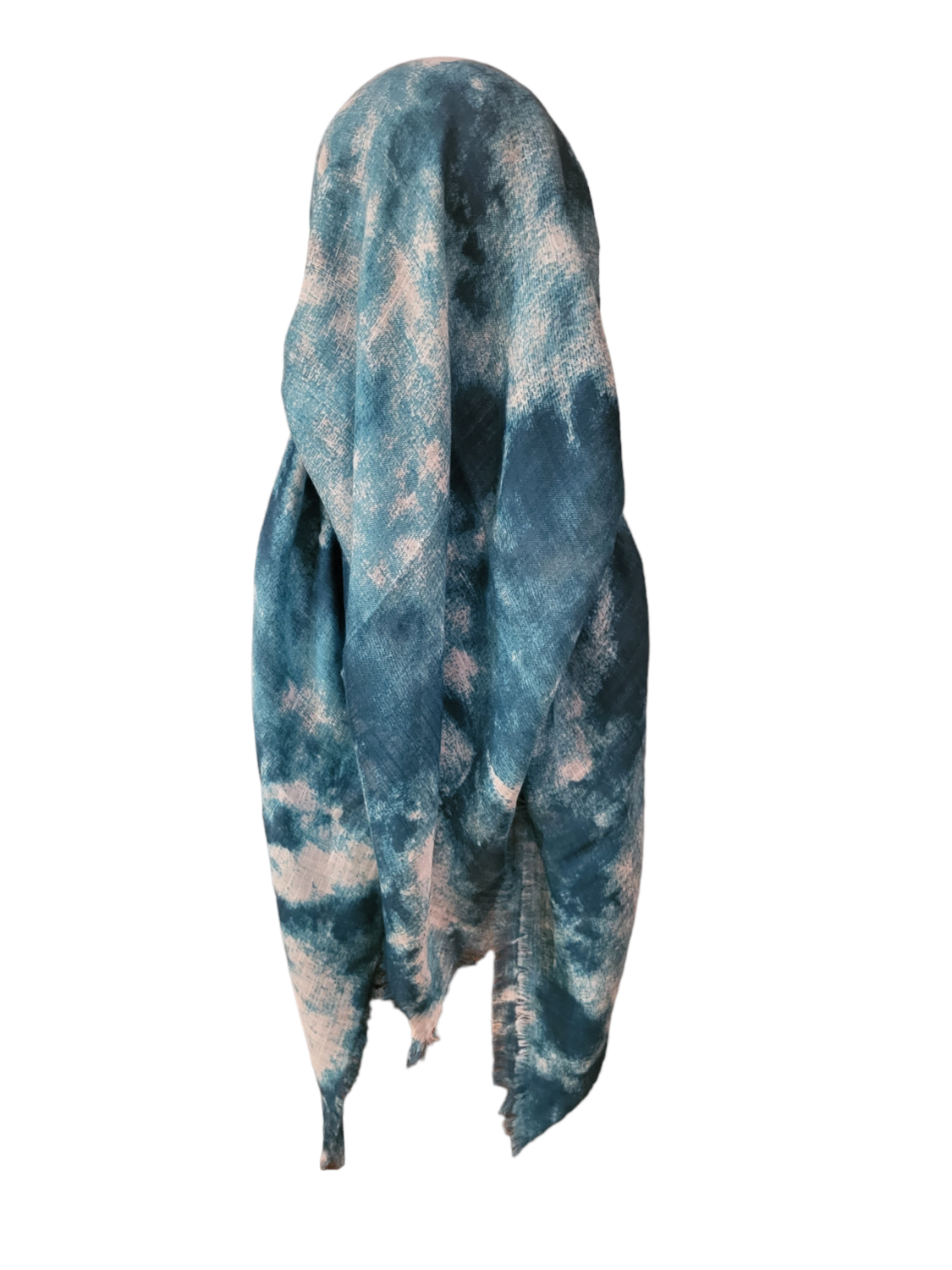 Sea green tie dyed long back pre-tied kerchief w/band sewn in  -  soft fringed edges material