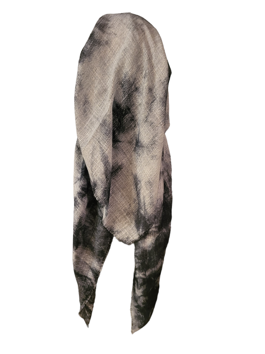 Gray tie dyed long back pre-tied kerchief w/band sewn in  -  soft fringed edges material