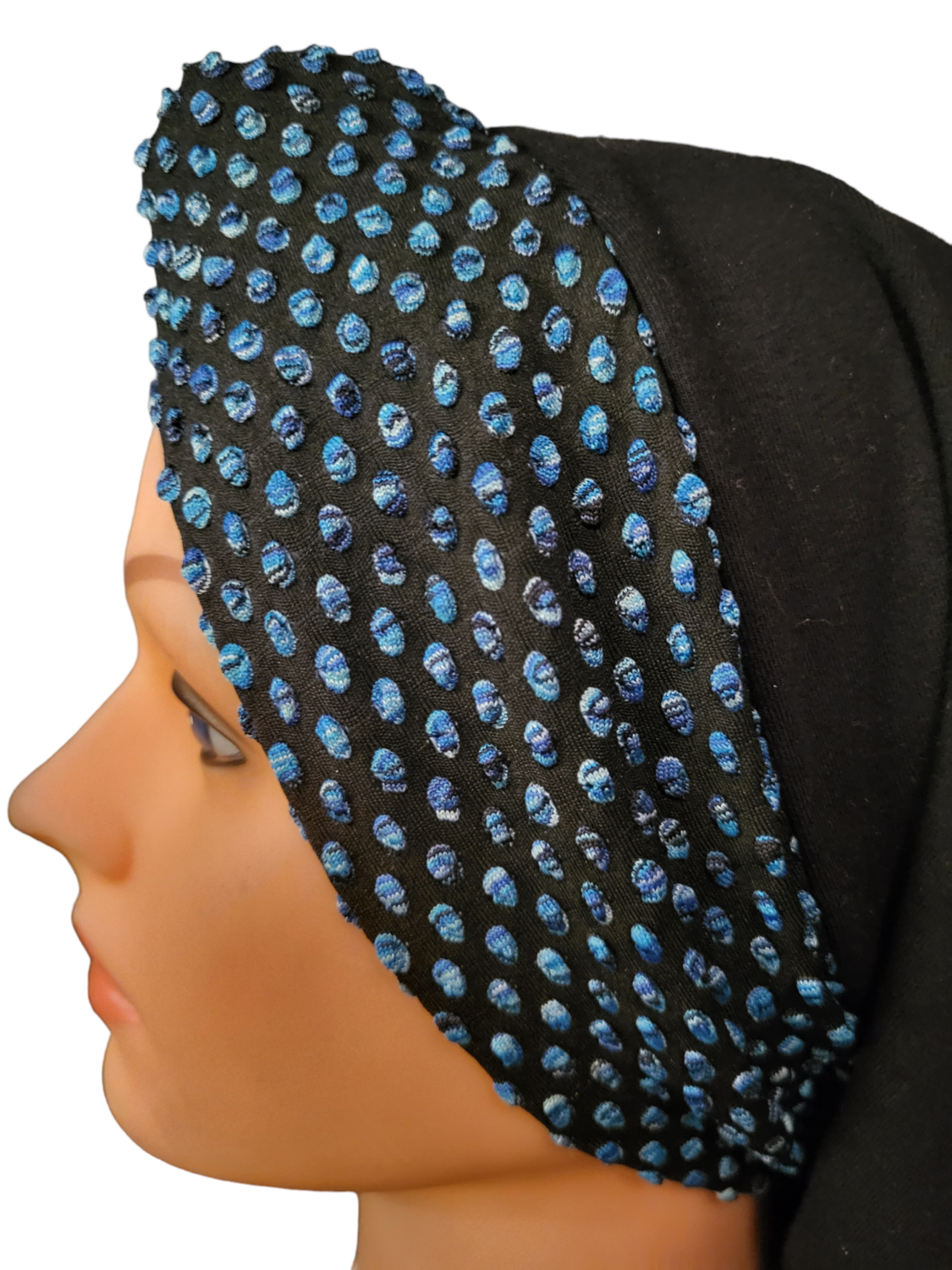 Knot snood black w/colored front design