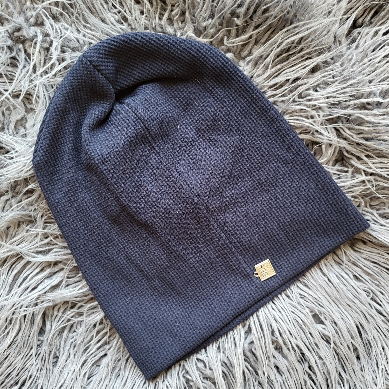 Navy waffle cotton beanie