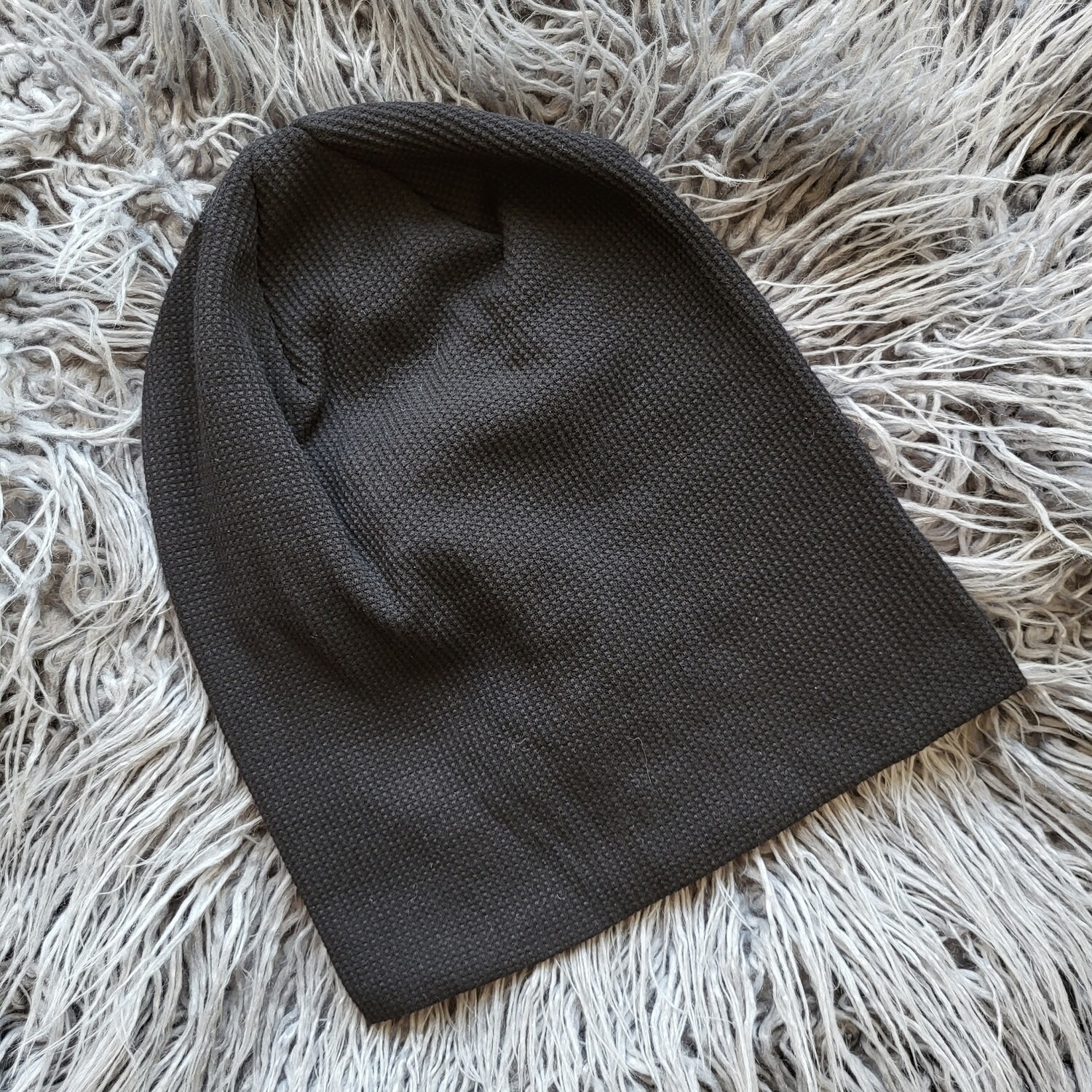 Black waffle cotton beanie