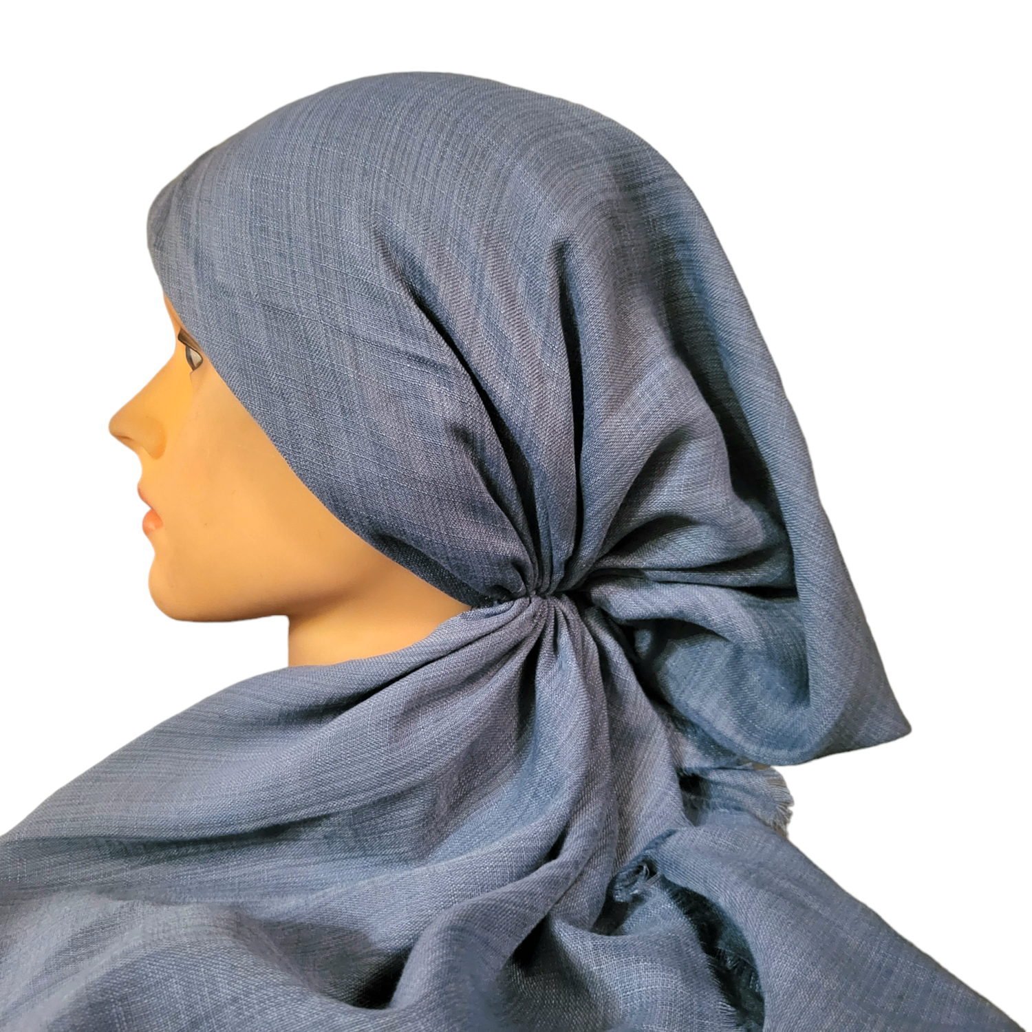 Light denim gray solid  - soft fringes pretied tichel