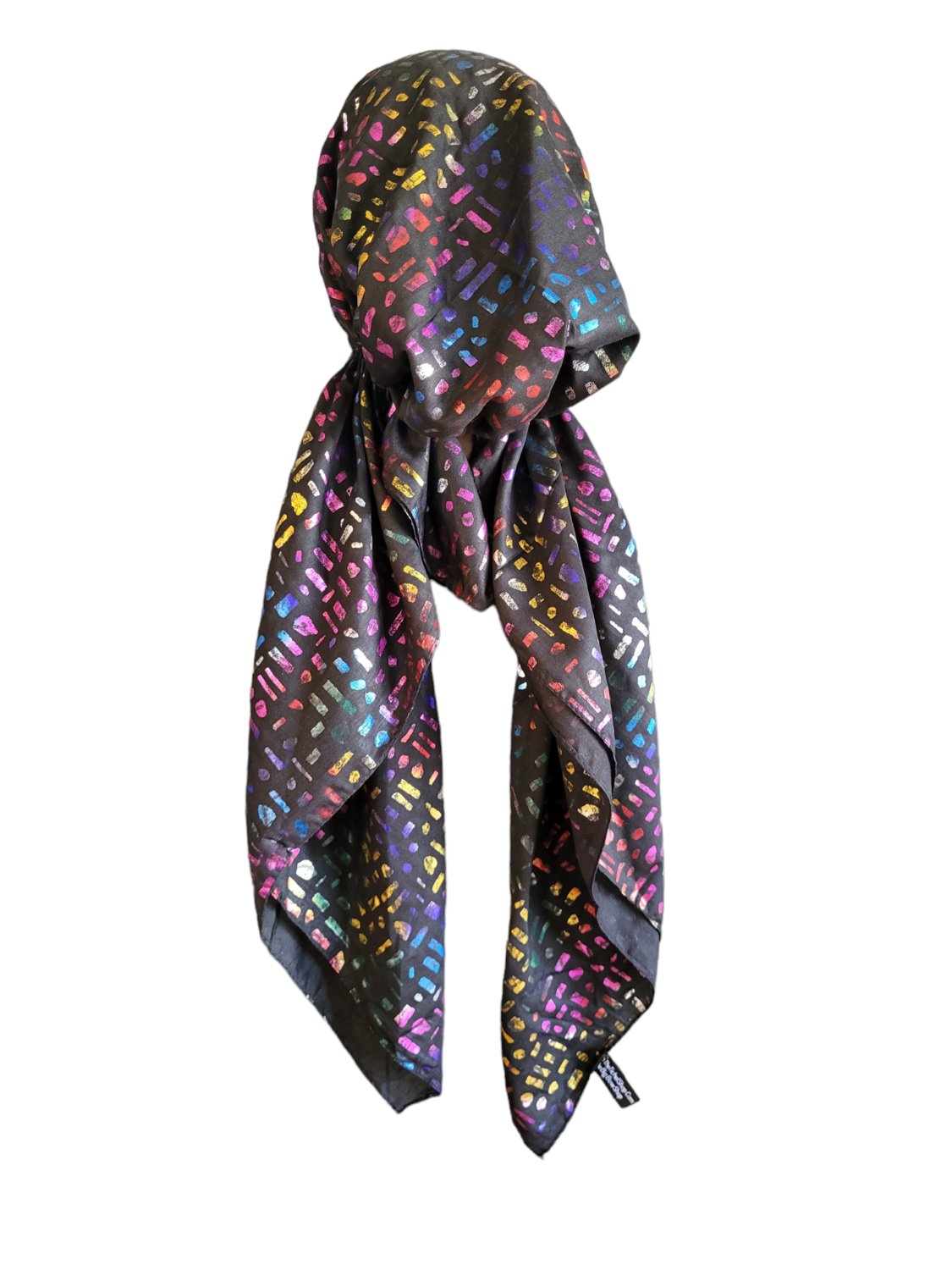 Black/colorful shapes metallic patterned pretied tichels