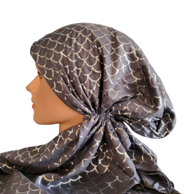 Dark gray - silver scales patterned pretied tichel
