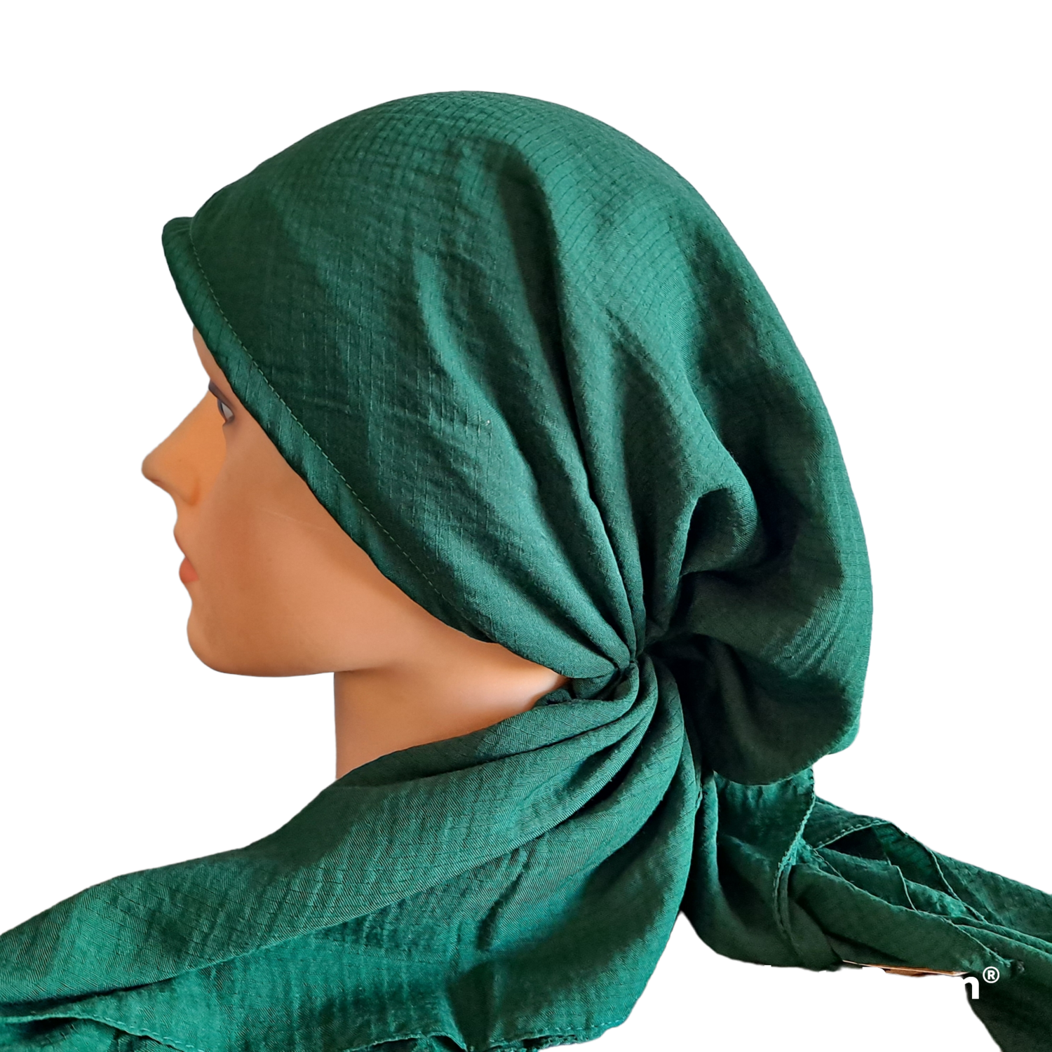 British racing green textured solid pre-tied tichel