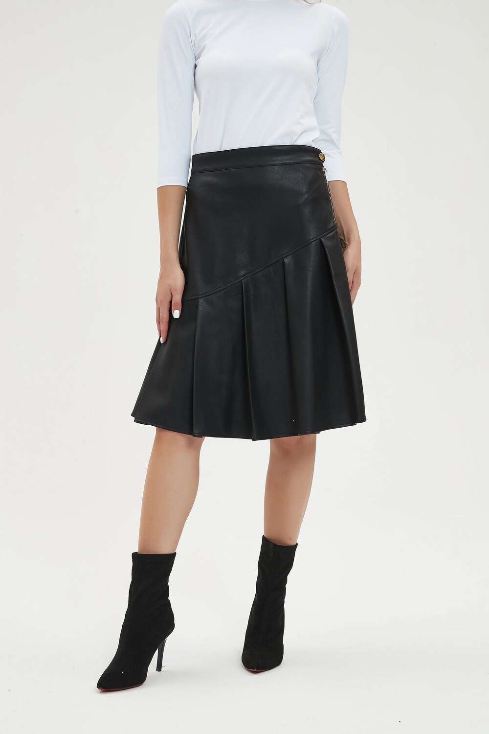 Leather like -  half pleated skirt