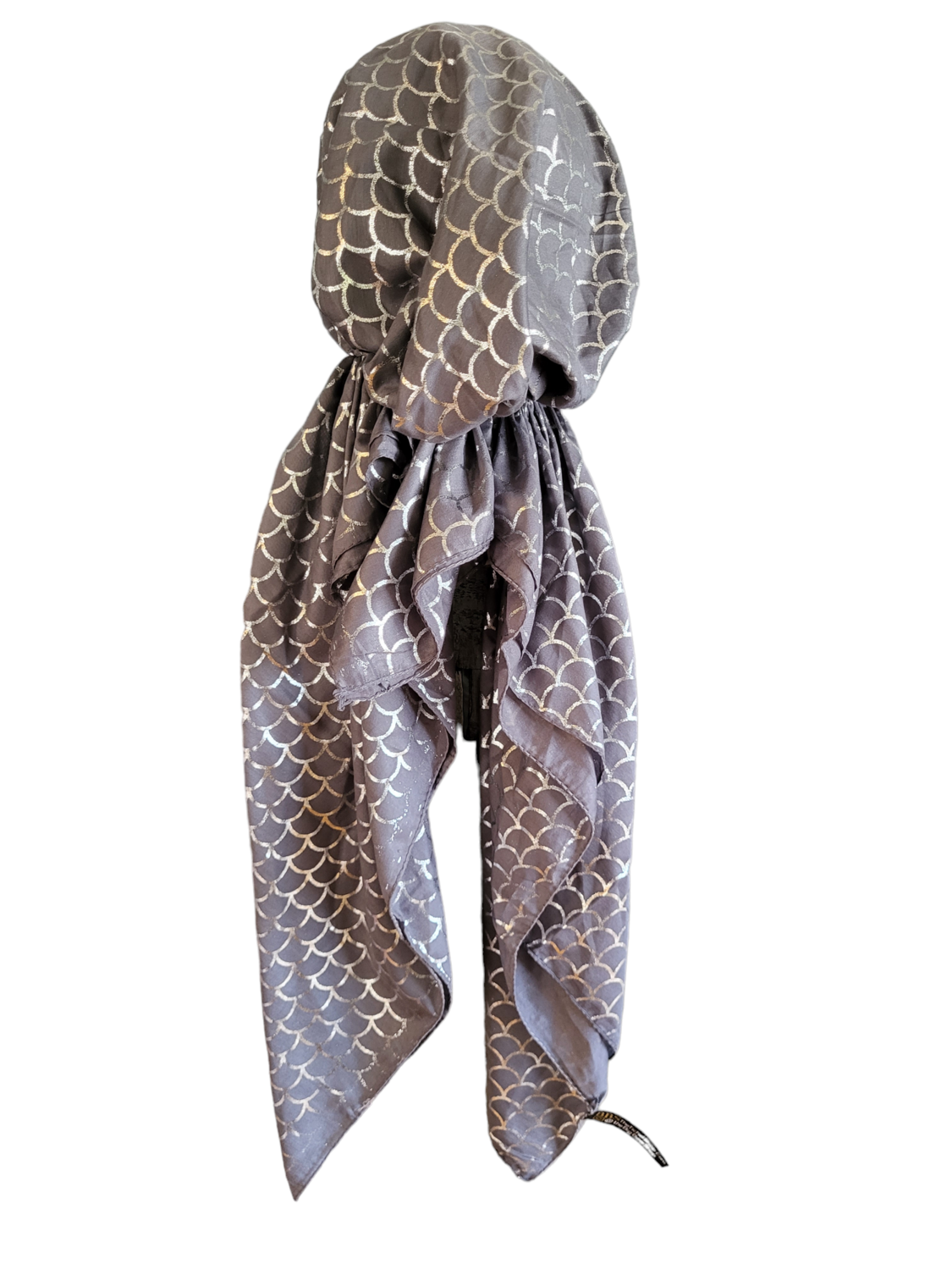Dark gray - silver scales patterned pretied tichel