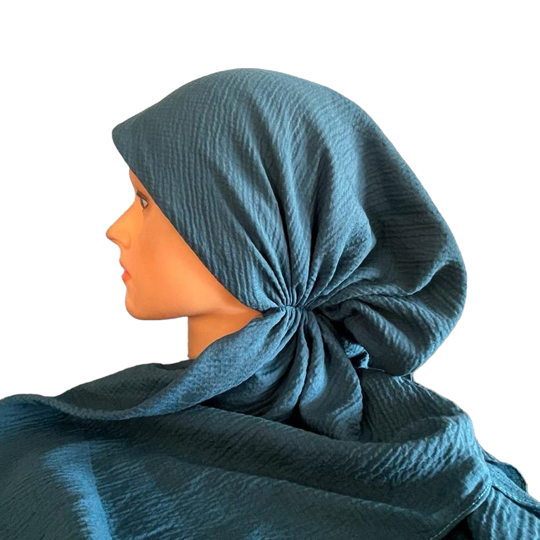 Deep teal textured solid pre-tied tichel
