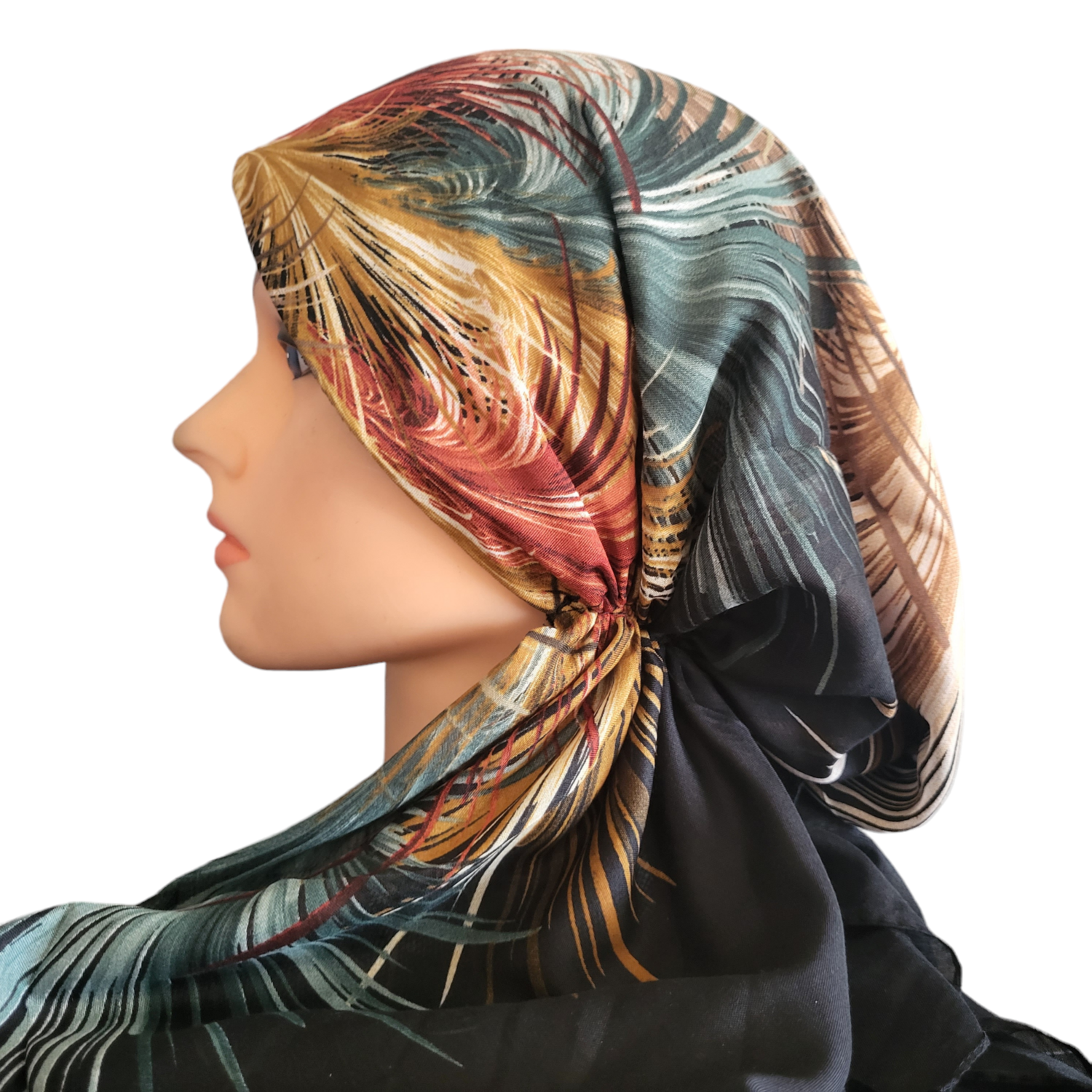 Black/beautiful - multicolored Turkish pretied tichel w/band sewn in (BBS)