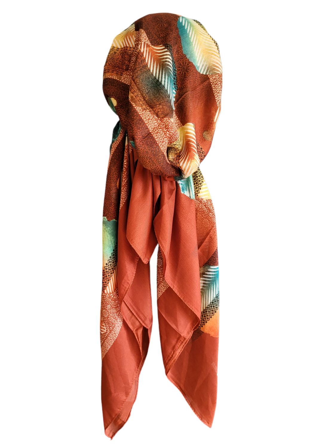 Rust - multicolored Turkish pretied tichel (BBS)