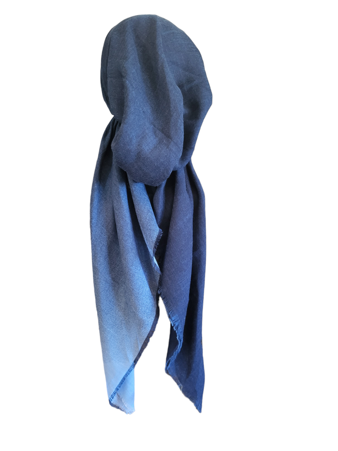 Shades of denimy/teal - shaded soft fringes pretied tichel