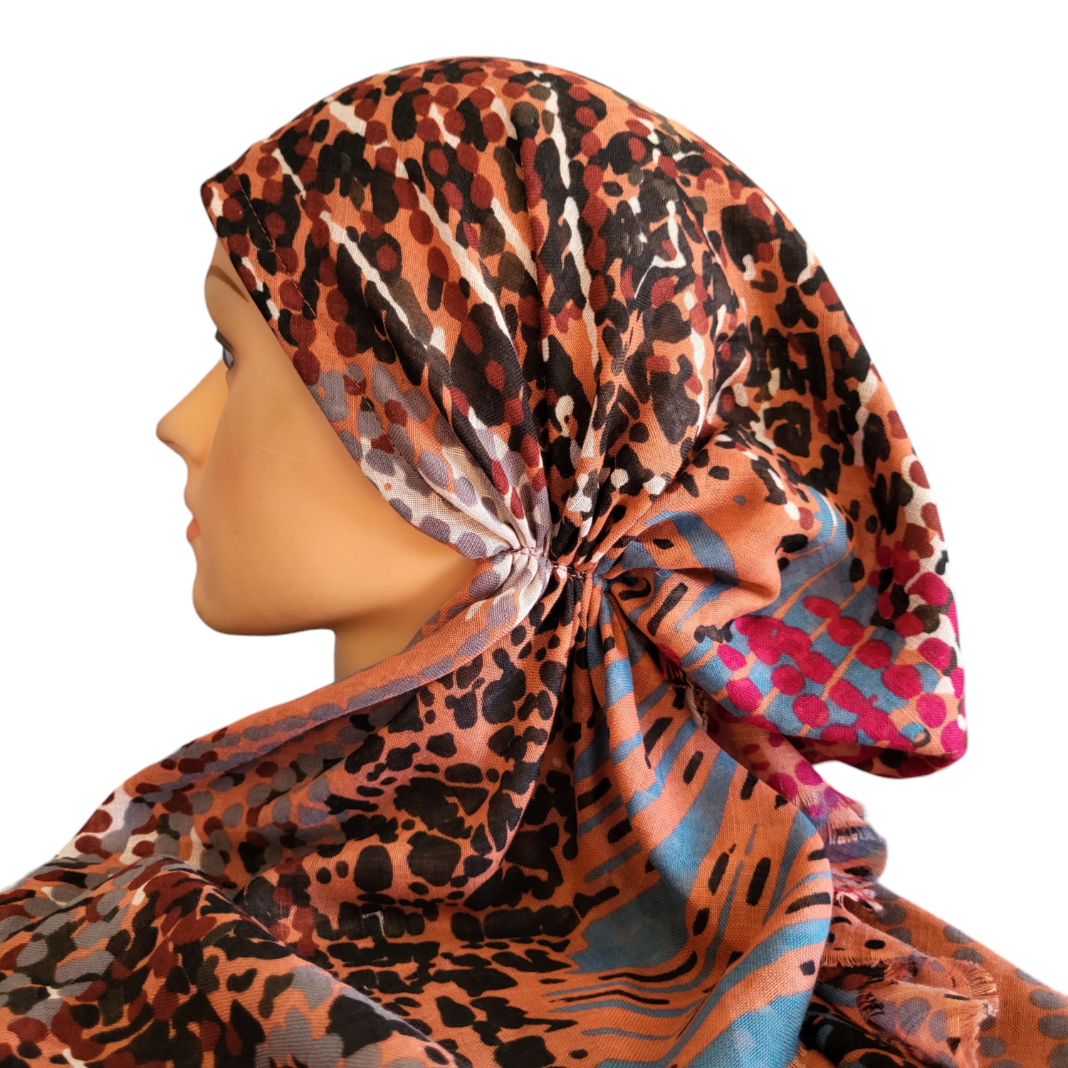 Peachy multicolored dotted pattern - soft fringes pretied tichel