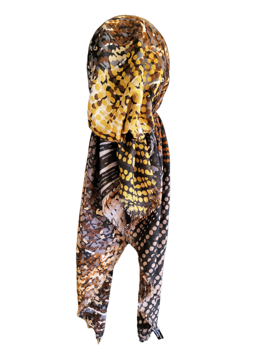 Brown multicolored dotted pattern - soft fringes pretied tichel