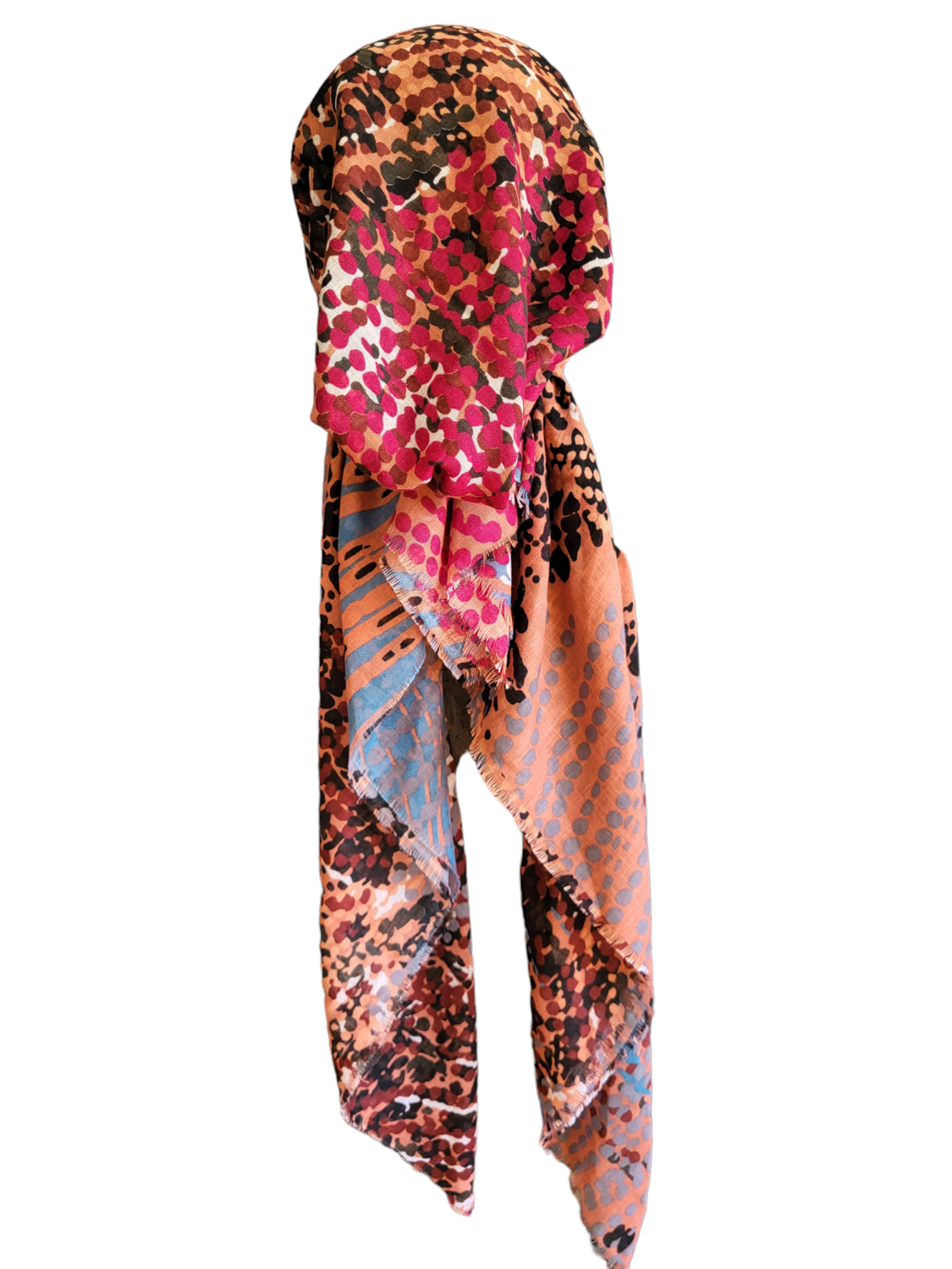 Peachy multicolored dotted pattern - soft fringes pretied tichel