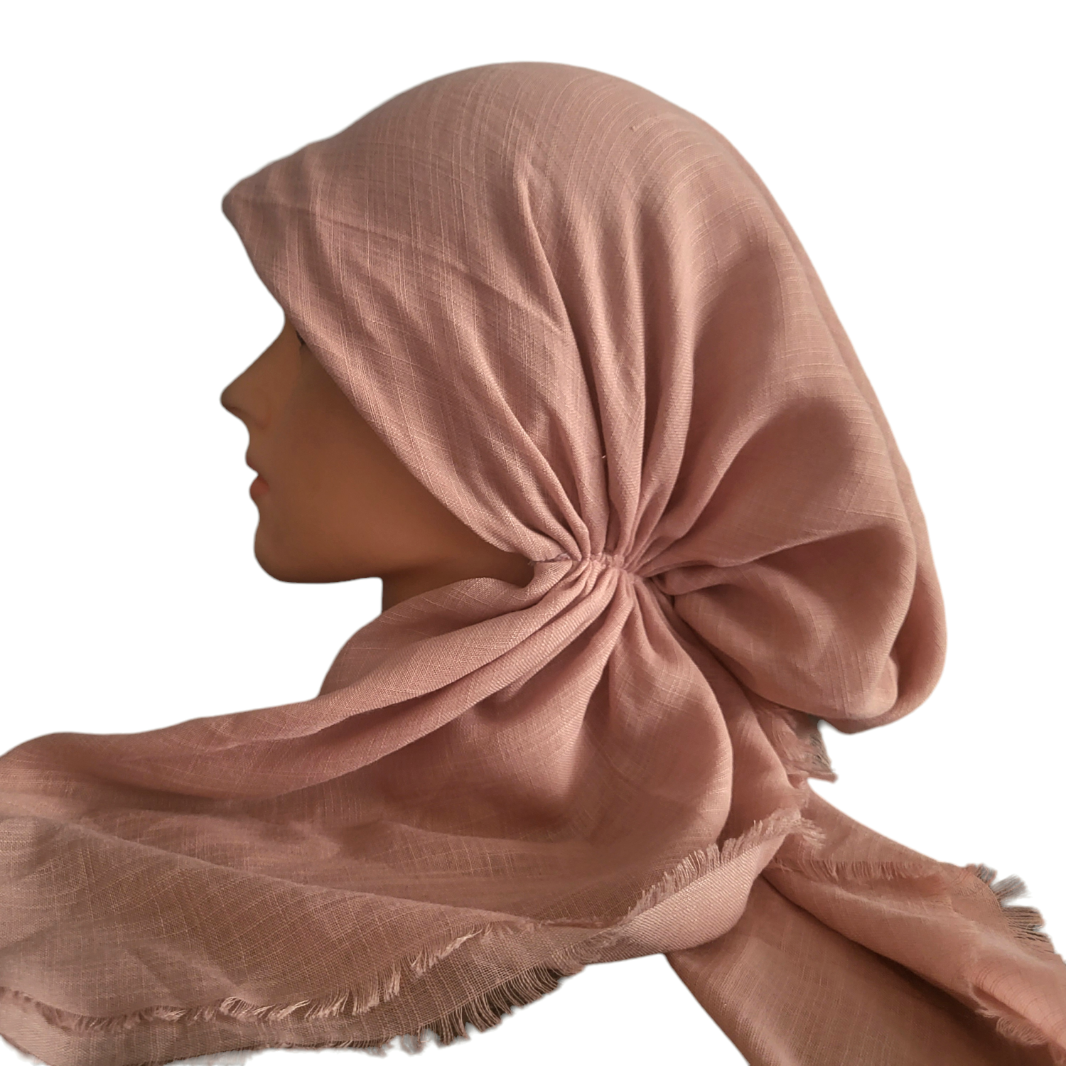 Blush/dusty pink - soft fringes pretied tichel