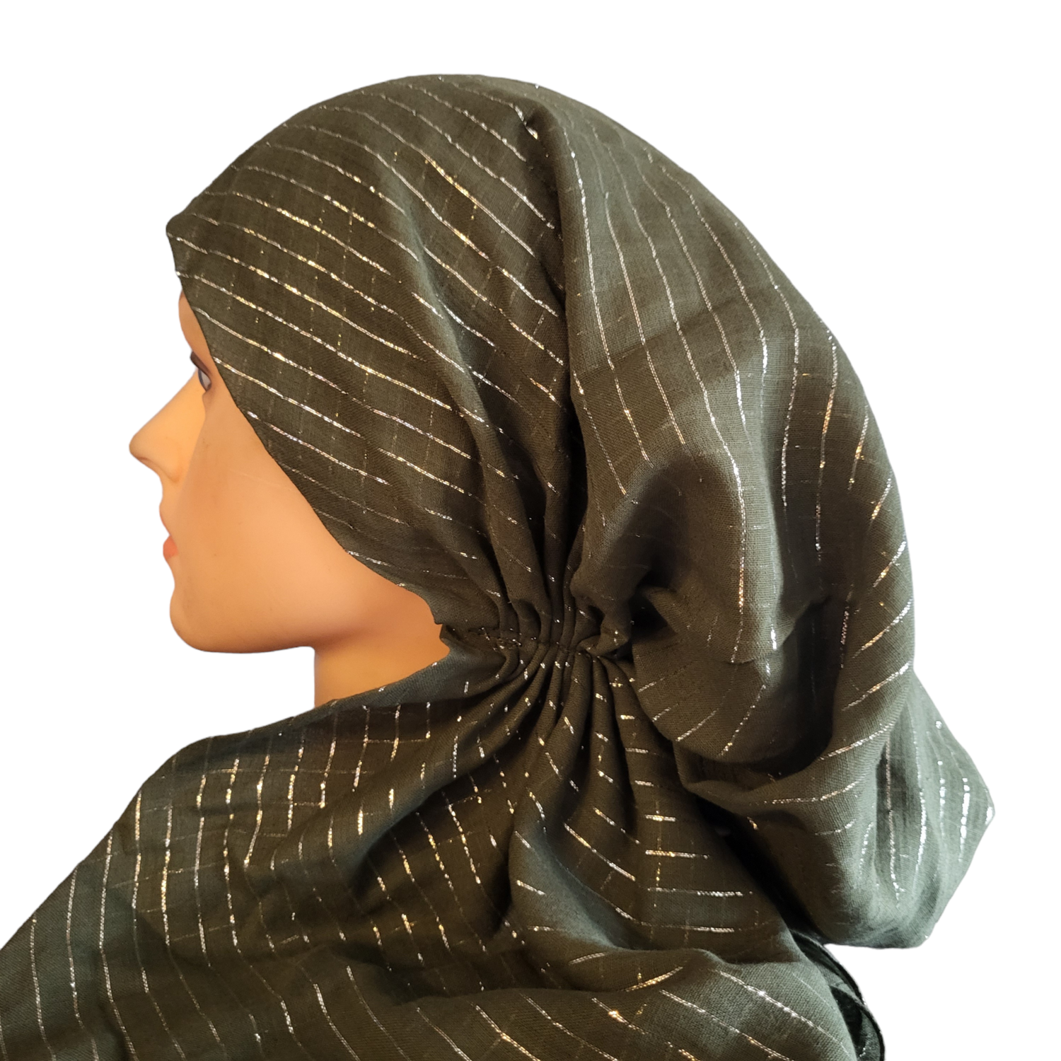 Olive lurex pre tied tichel
