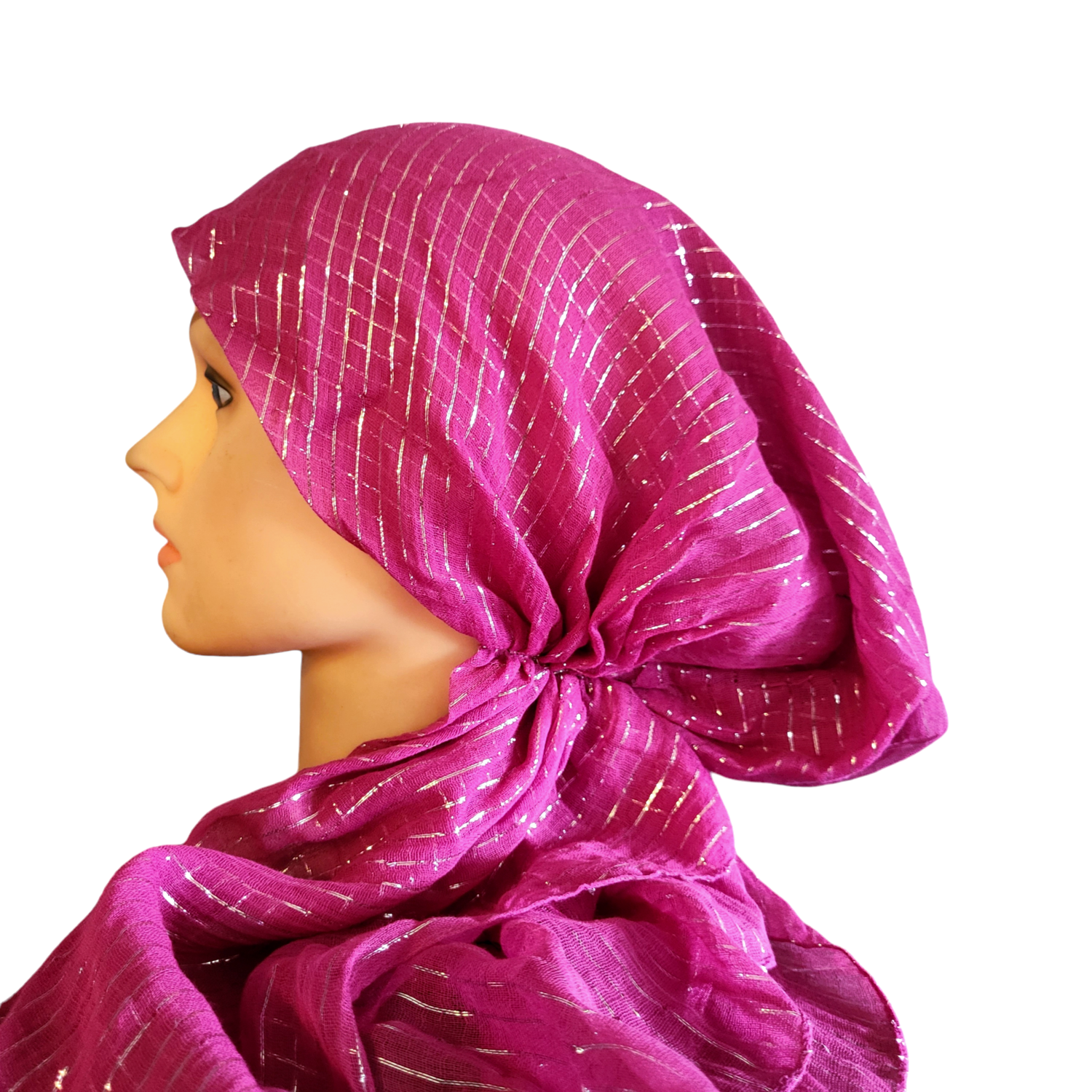 Fuchsia lurex pre tied tichel