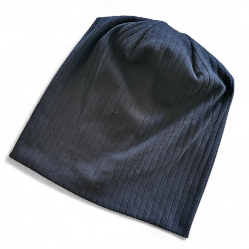 Velour feel - mid weight wide ribbed beanie - black