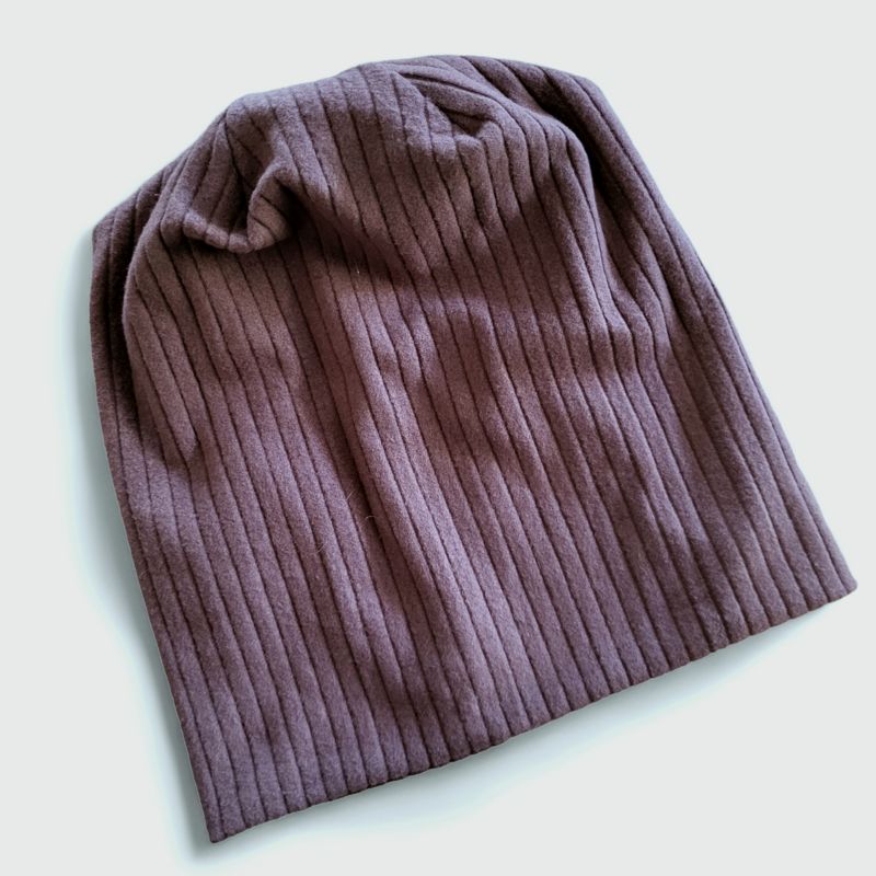 Velour feel - mid weight wide ribbed beanie - medium brown