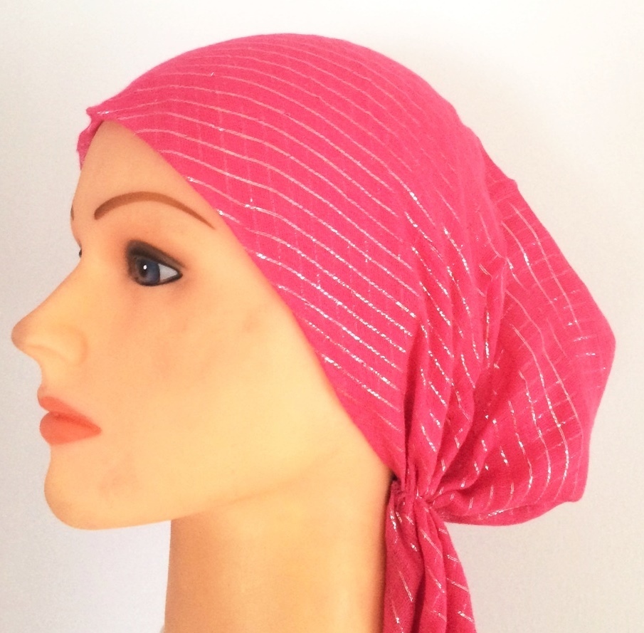 Medium  pink lurex pre tied tichel