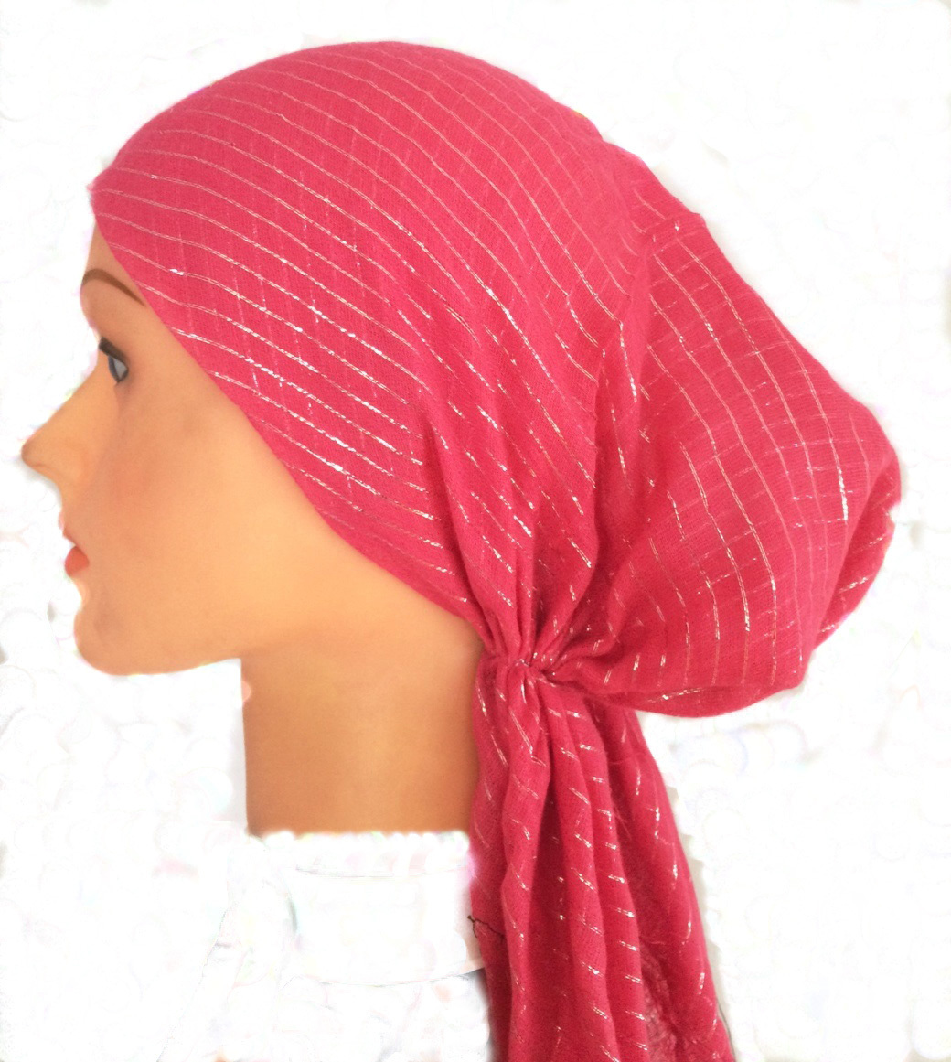 Medium  pink lurex pre tied tichel