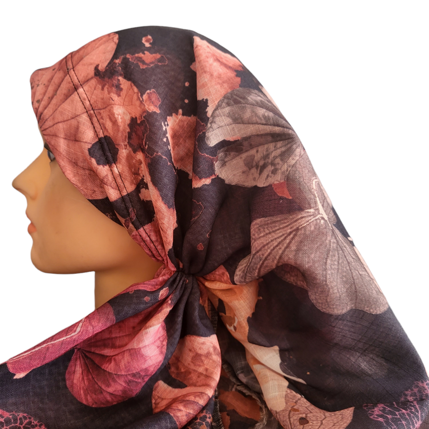 Multicolored long back pre-tied kerchief w/band sewn in  -  soft fringed edges material