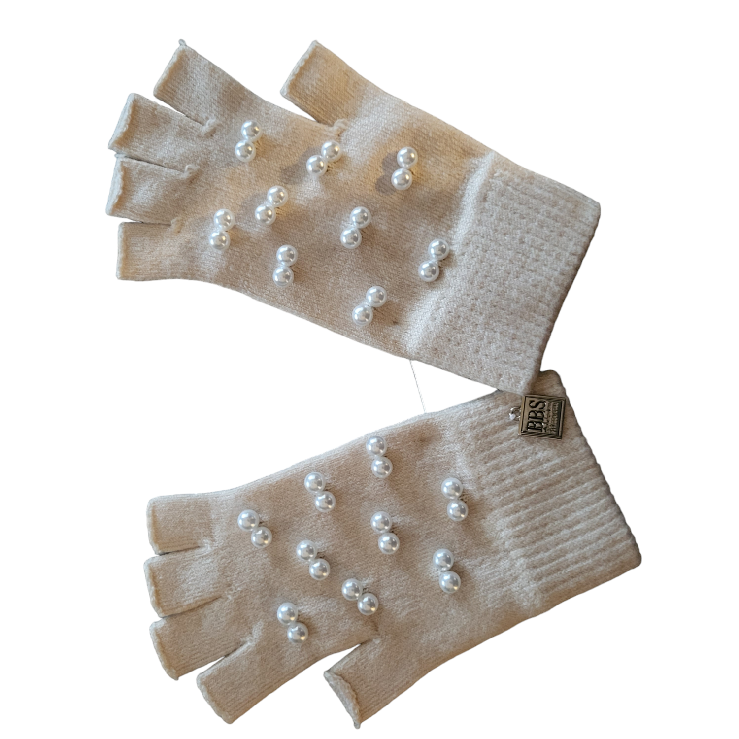 Thin half finger gloves w/pearls, choose: beige