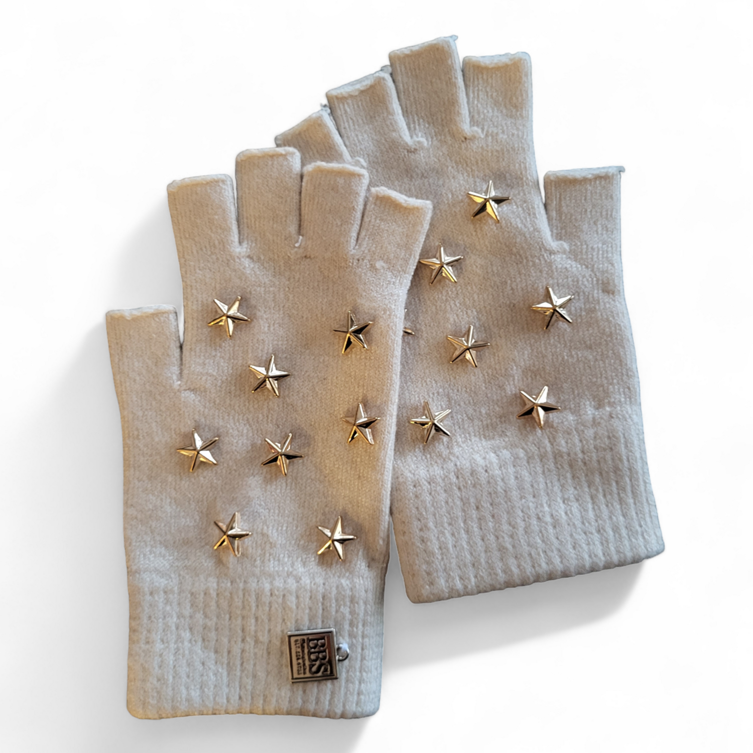 Thin half finger gloves w/gold stars, choose: beige