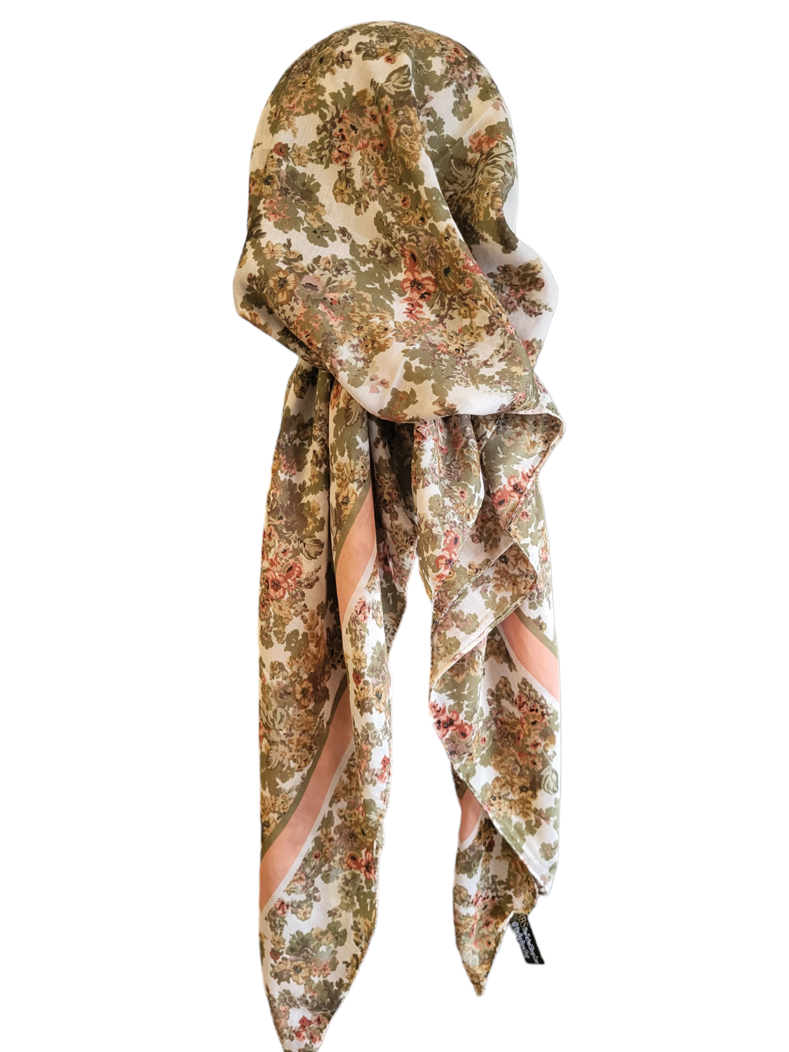 White/olive - floral Turkish pretied tichel (BBS)