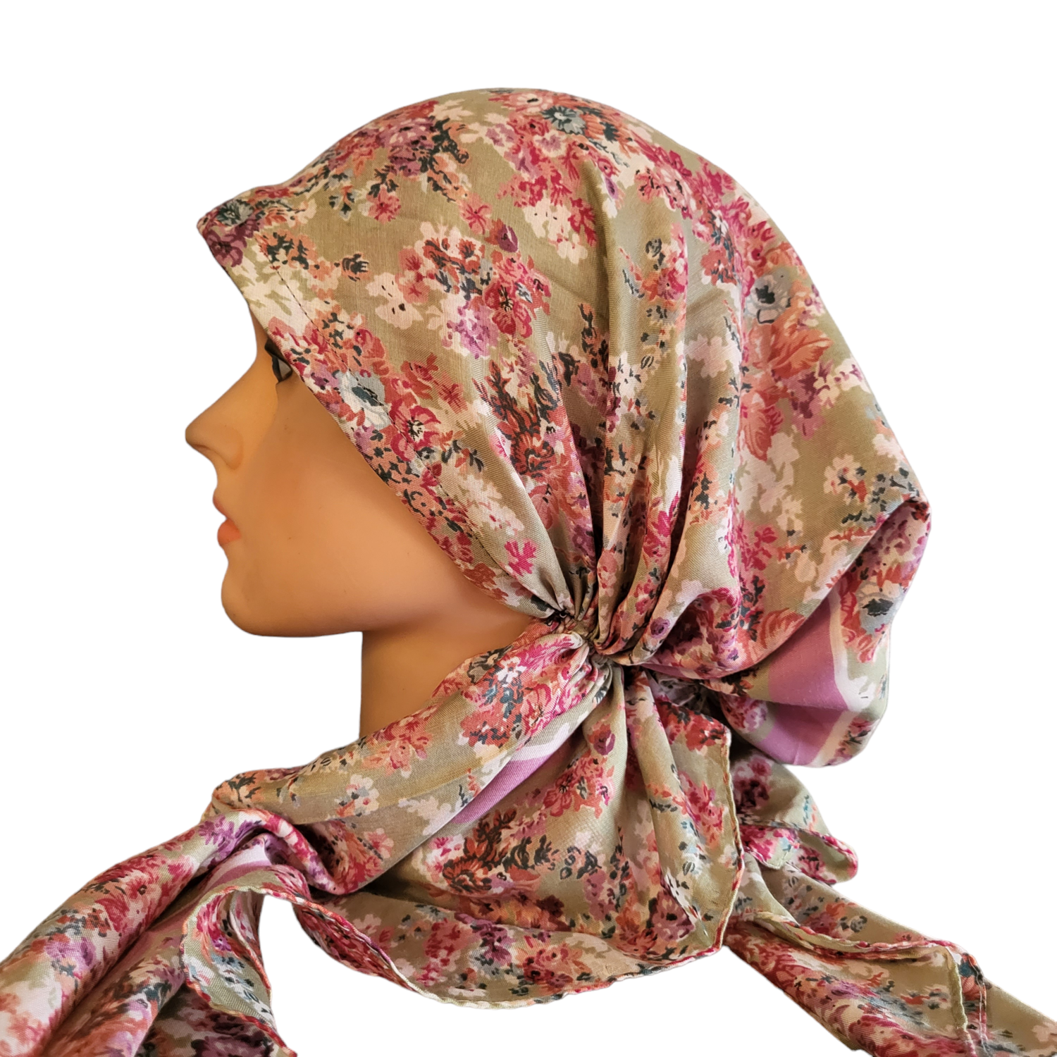 Light olive - floral Turkish pretied tichel (BBS)