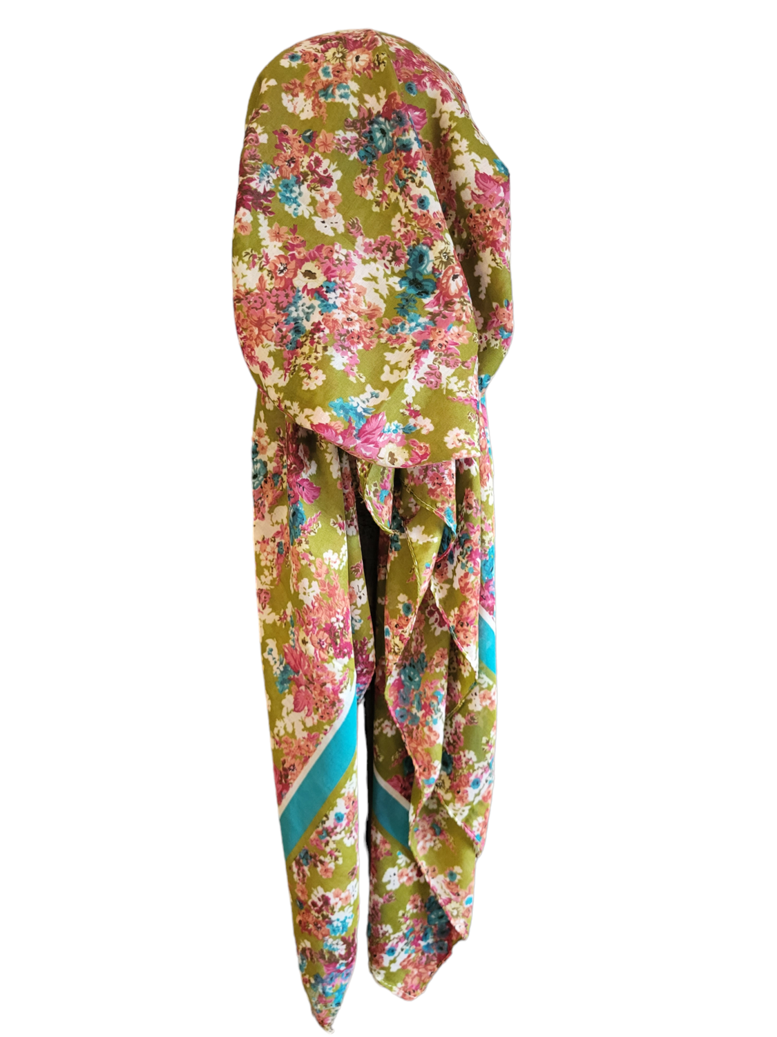 Green - floral Turkish pretied tichel (BBS)