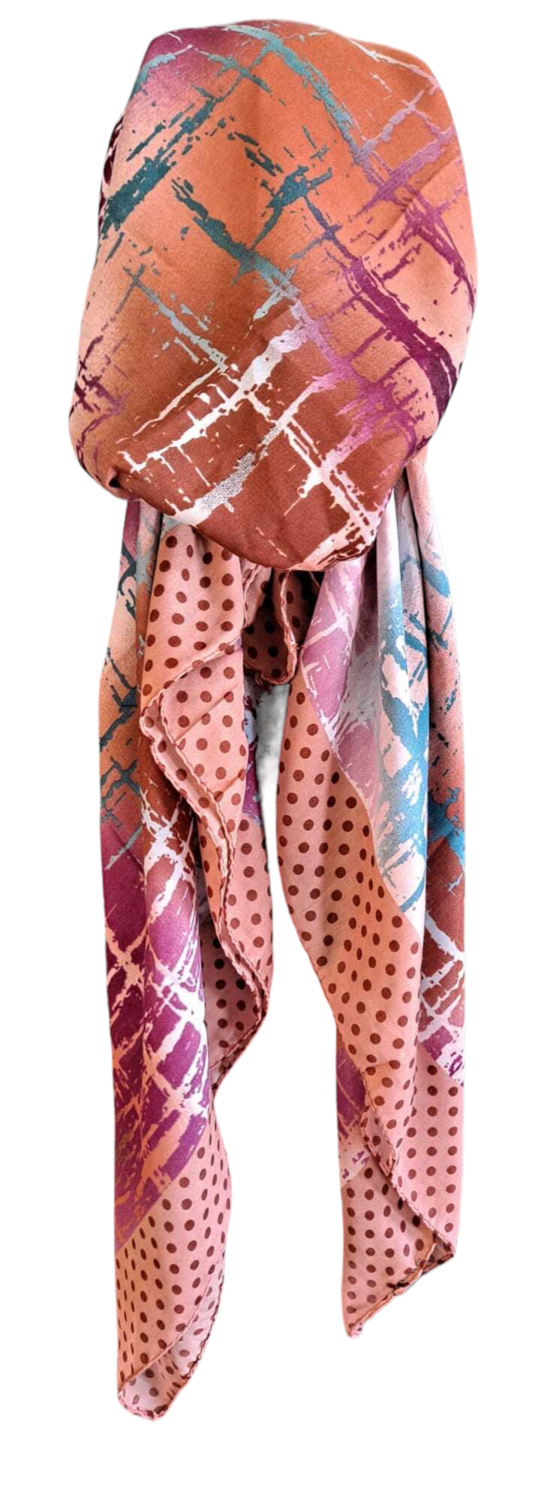 Peachy/beautiful - multicolored Turkish pretied tichel (BBS)