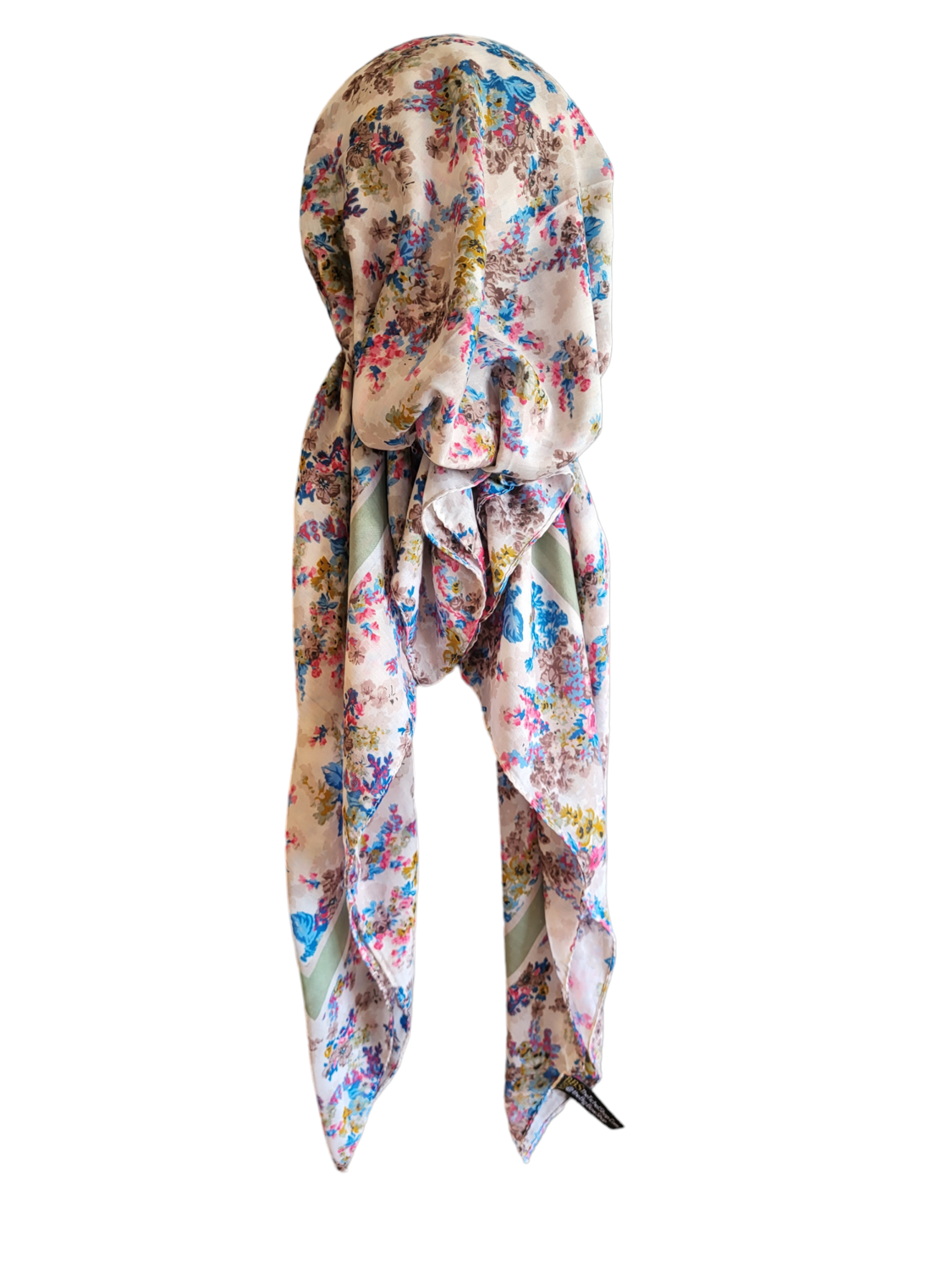 With blue - floral Turkish pretied tichel (BBS)