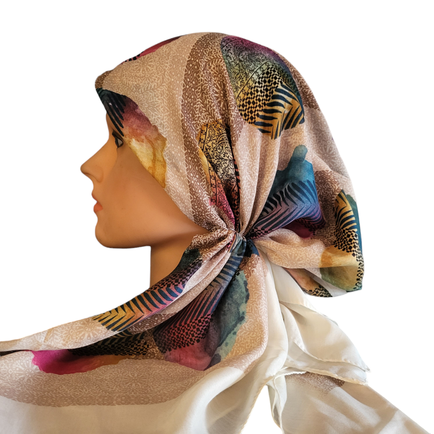 Soft white - Turkish pretied tichel w/band sewn in (BBS)