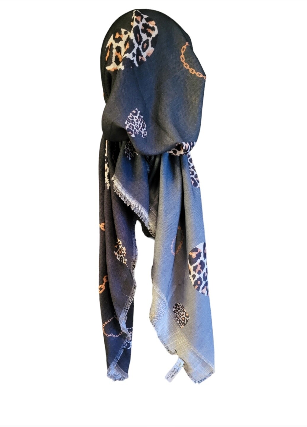 Gray shaded slight leopard - soft fringes pretied tichel