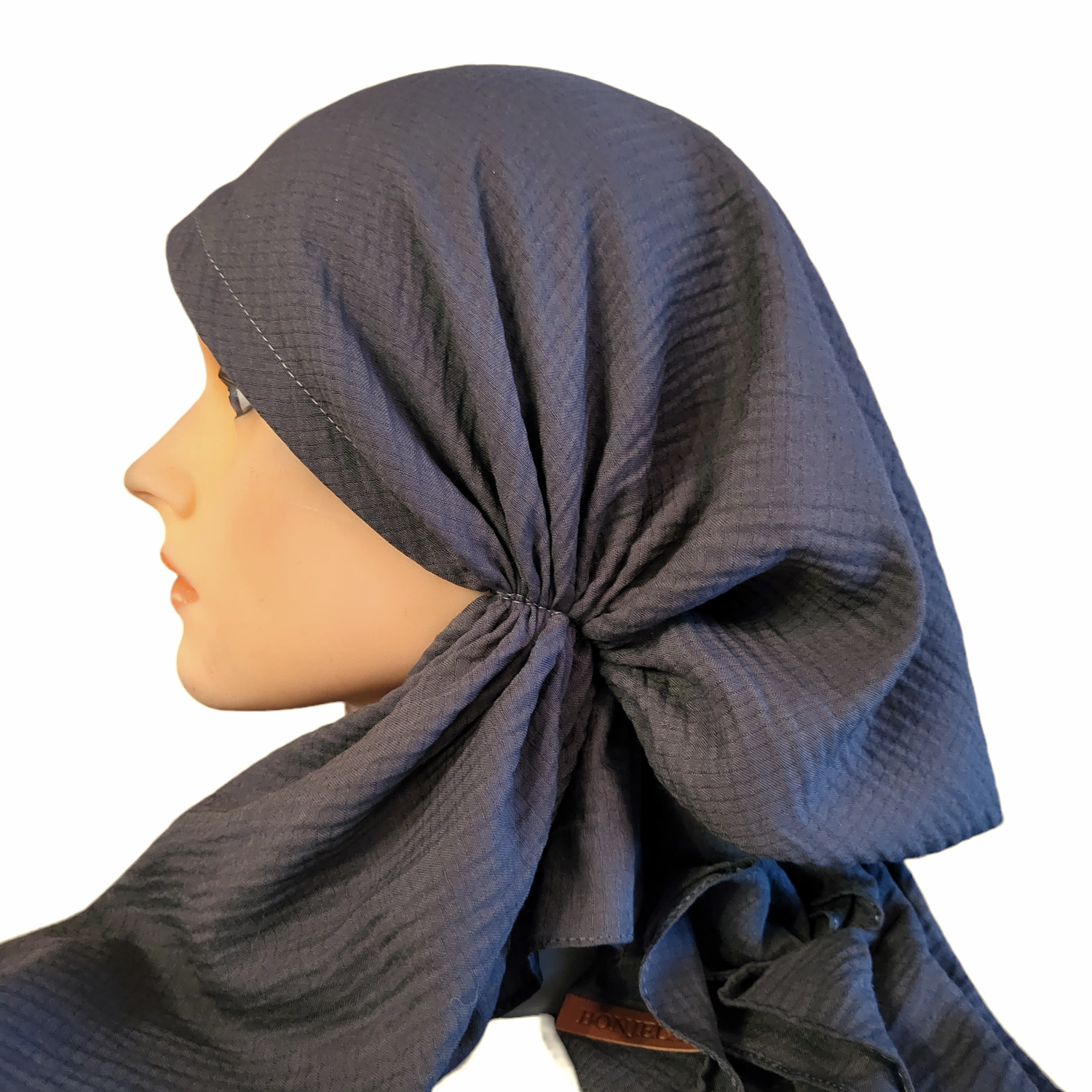 Dark gray textured solid pre-tied tichel