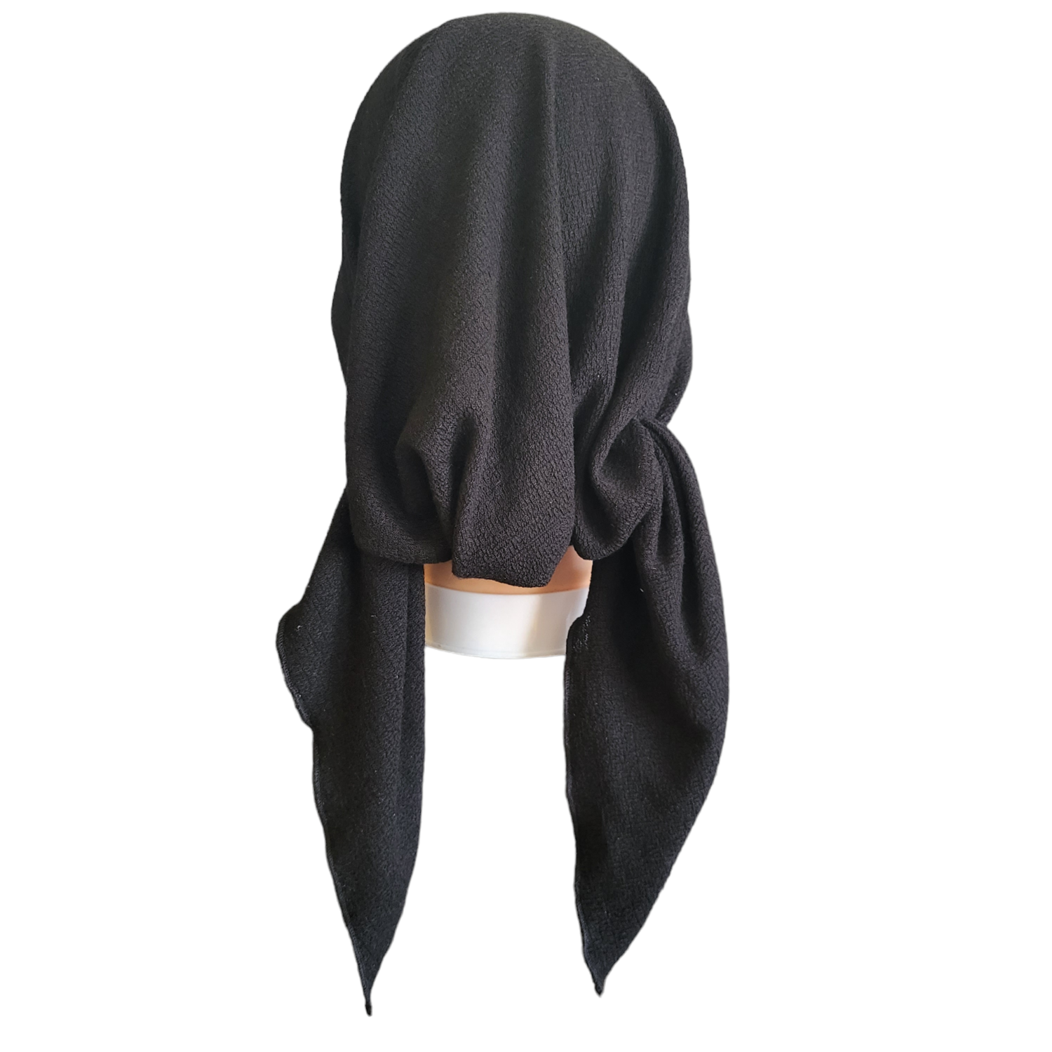 XL - Black pre tied tichel w/applique - W/band sewn in