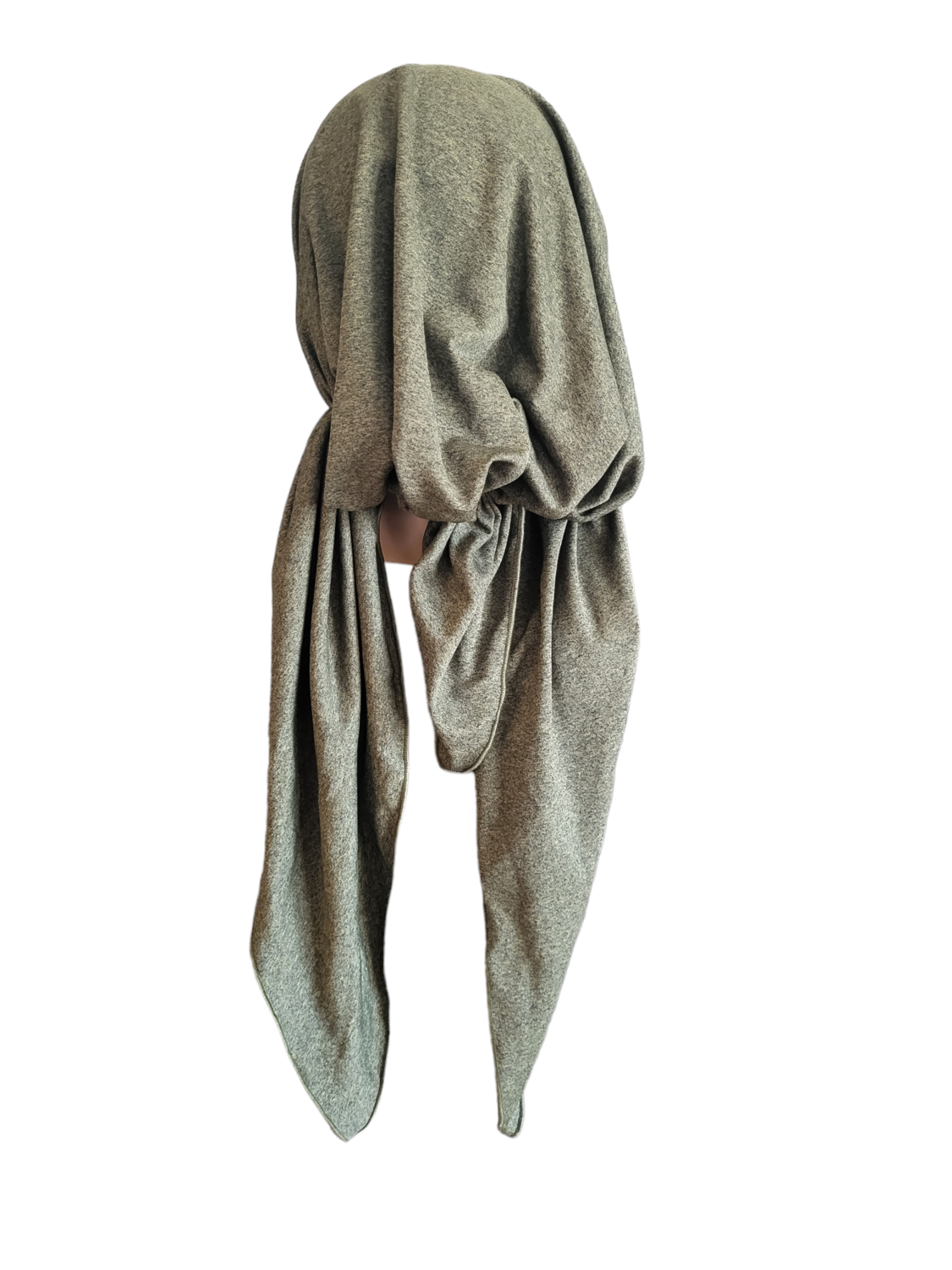 Grass green stretchy/slightly shiny material - pre tied tichel w/band sewn in (long tails)