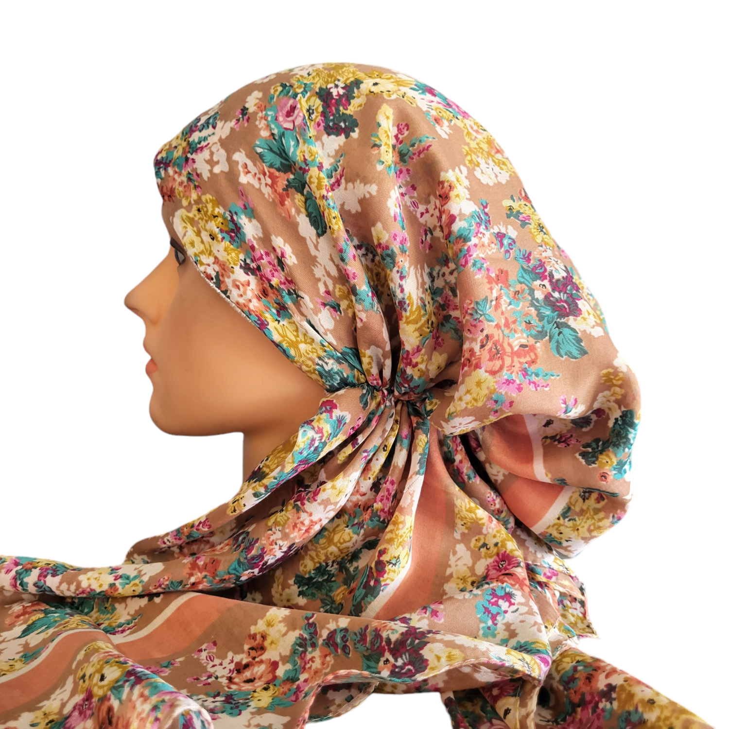 Goldish - floral Turkish pretied tichel (BBS)