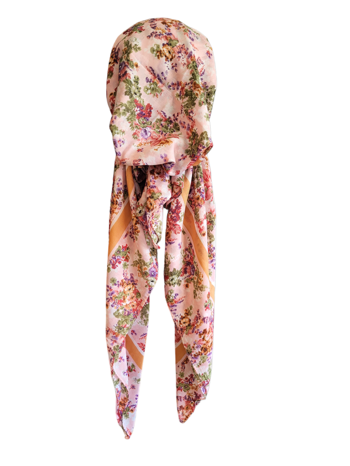 Peachy pink - floral Turkish pretied tichel (BBS)