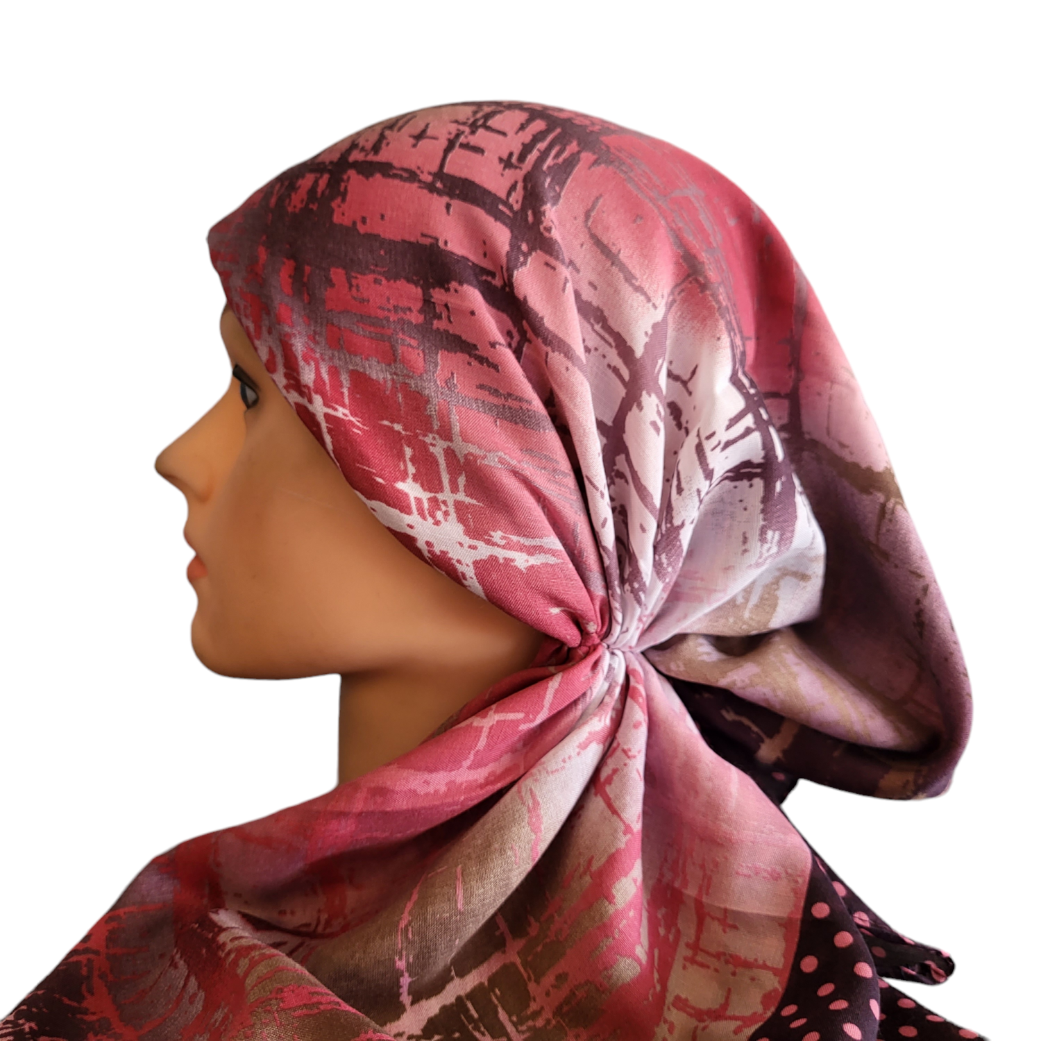 Burgundy - dotted Turkish pretied tichel w/band sewn in (BBS)