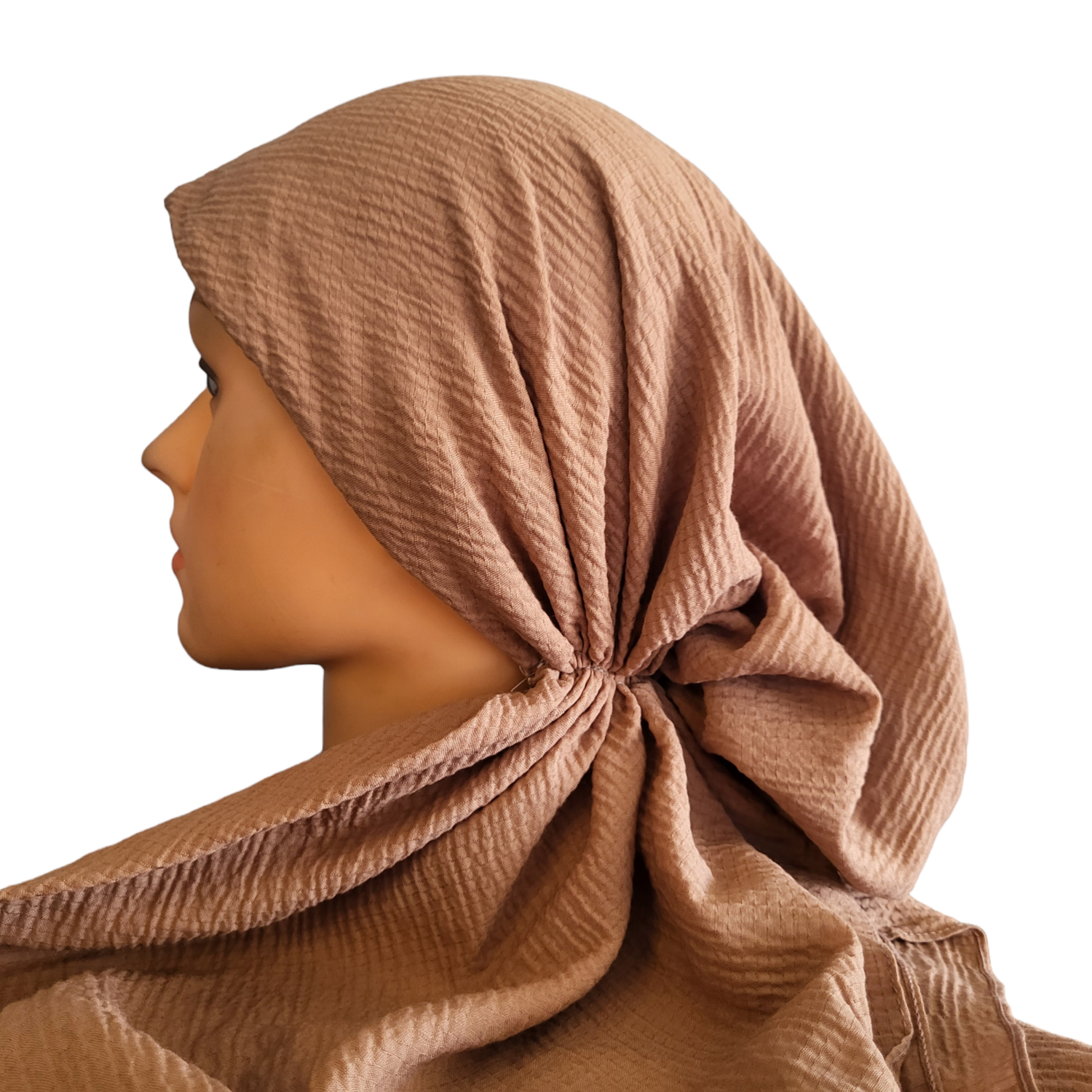 Light/medium coppery brown textured solid pre-tied tichel