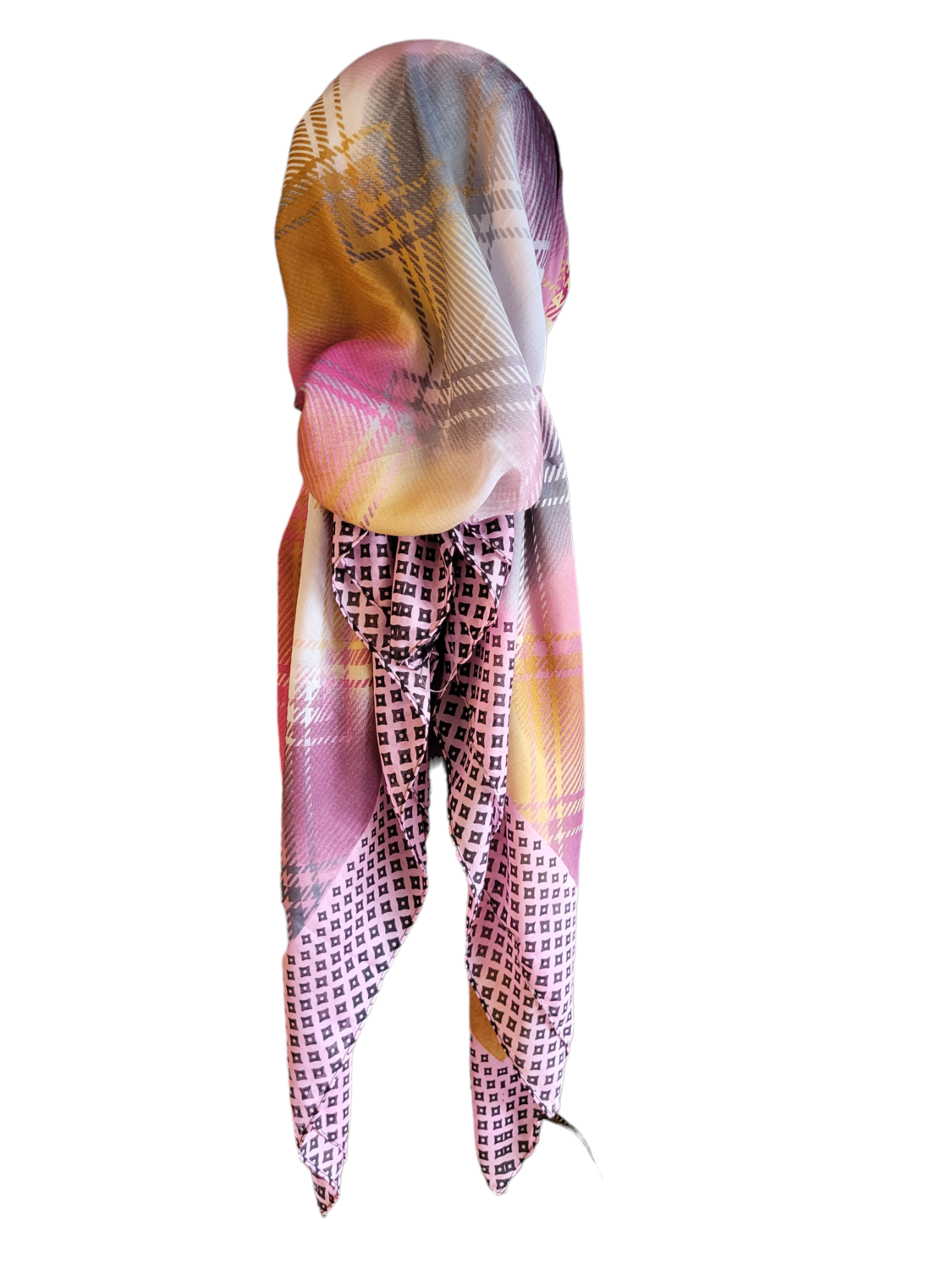 Pink - multicolored Turkish pretied tichel (BBS)