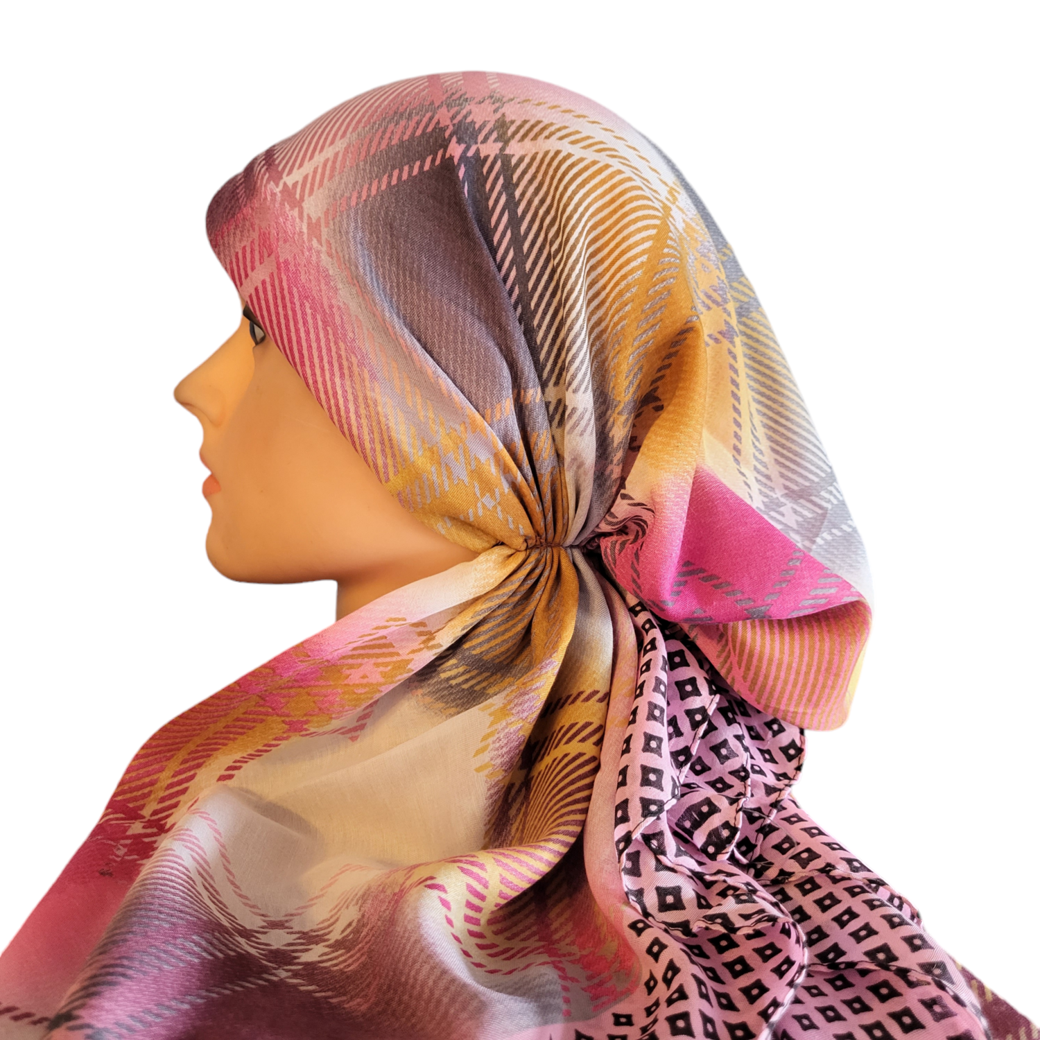 Pink - multicolored Turkish pretied tichel (BBS)
