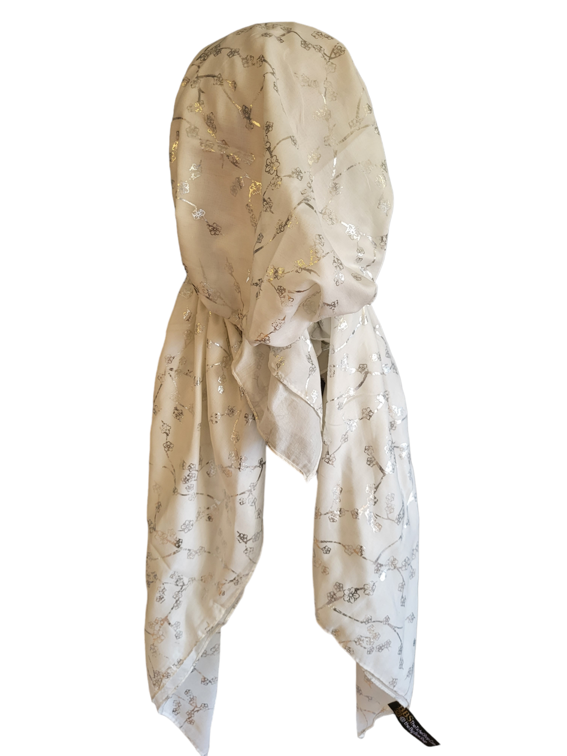 Soft white - silver berries metallic pretied tichel