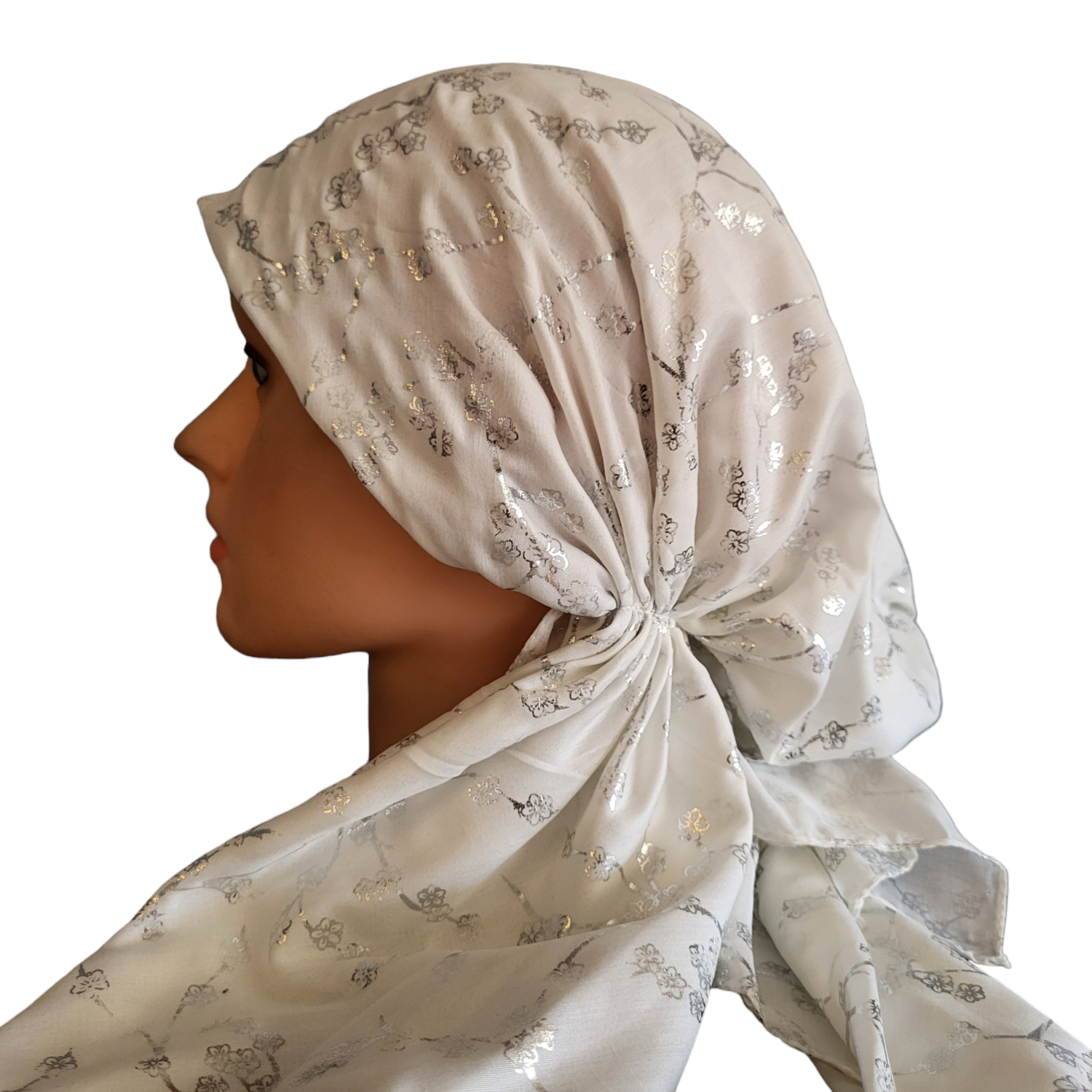 Soft white - silver berries metallic pretied tichel