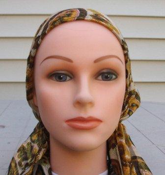 Shimmering pre tied tichel brown