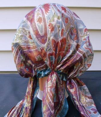 Shimmering pre tied tichel light blue