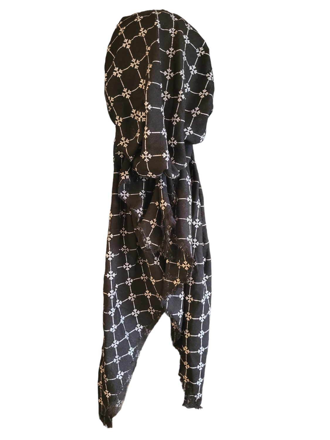 Black/flowers - pretied tichel WITH adjustable pull tab &amp; band sewn in