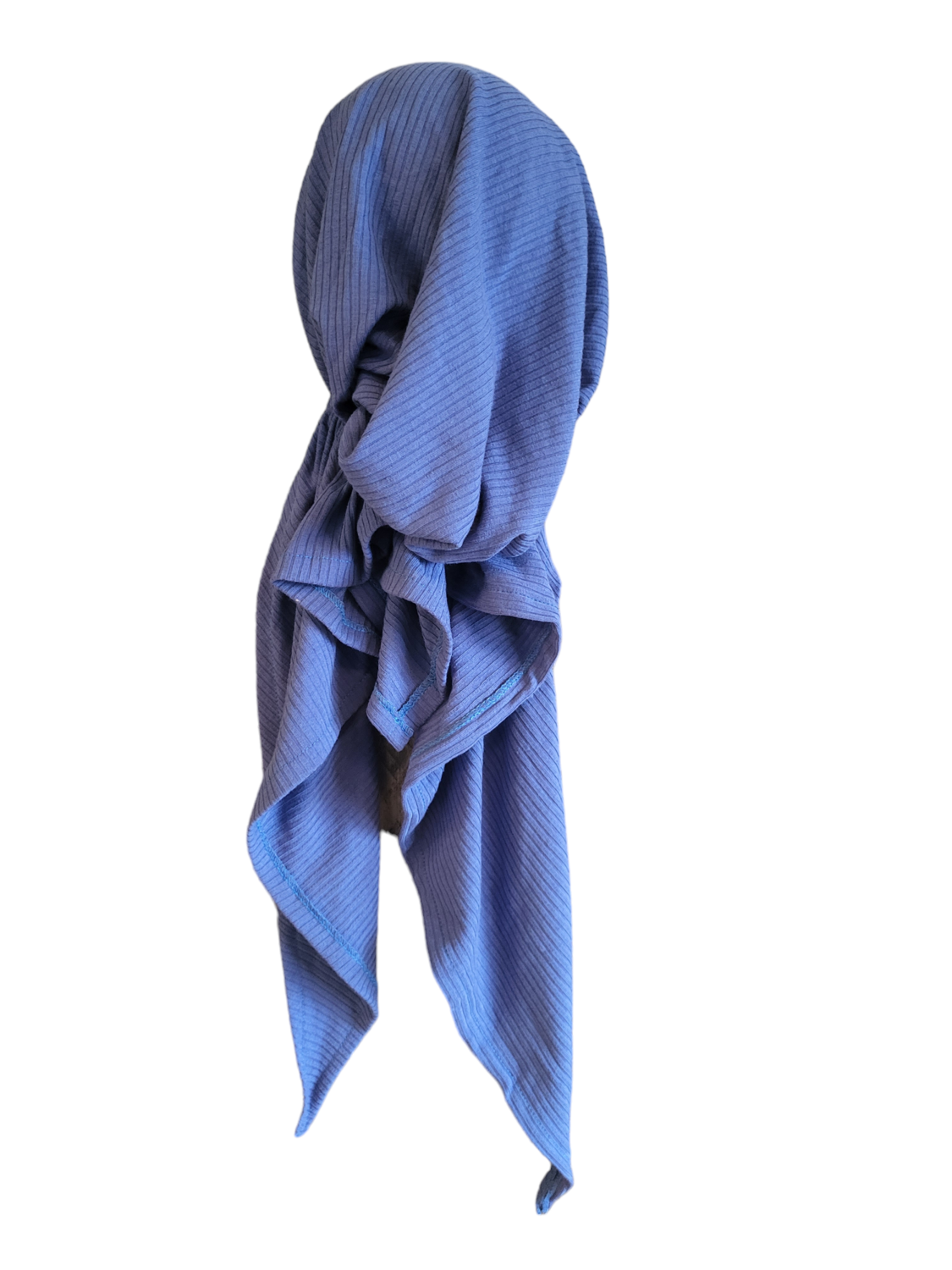 Royal blue ribbed - pretied tichel WITH adjustable pull tab &amp; band sewn in - XL